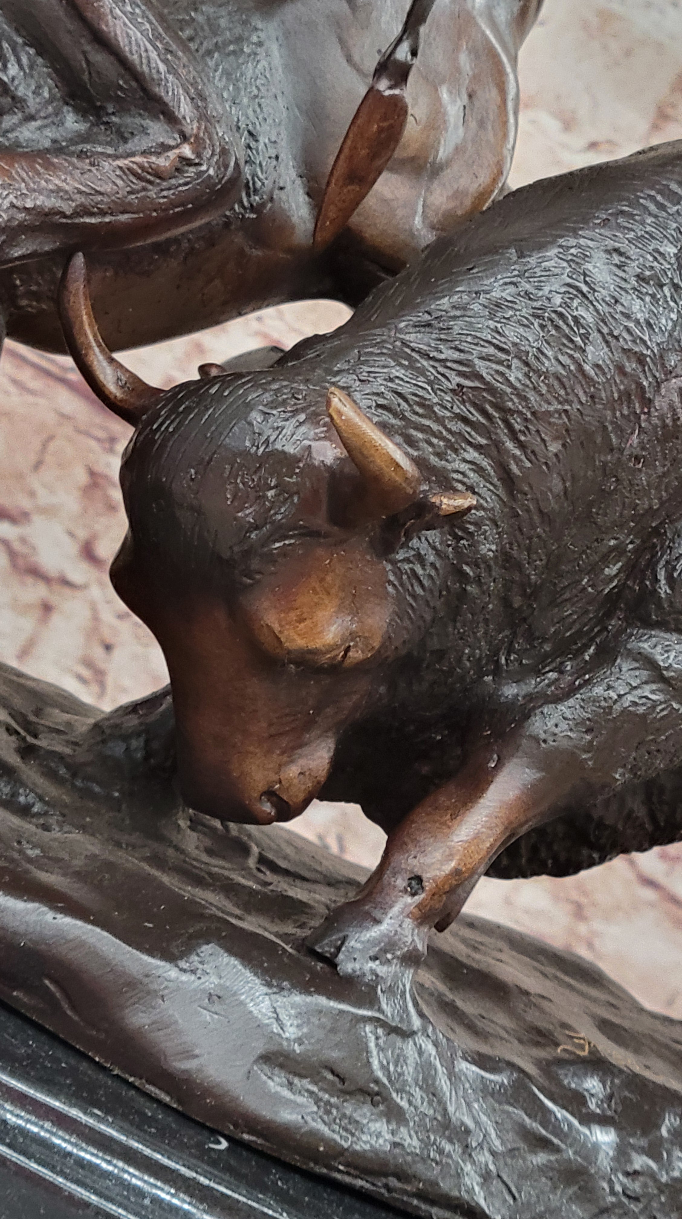 Buffalo Hunt" Collectible Solid Bronze Sculpture Statue By Russell Hot Cast Sale