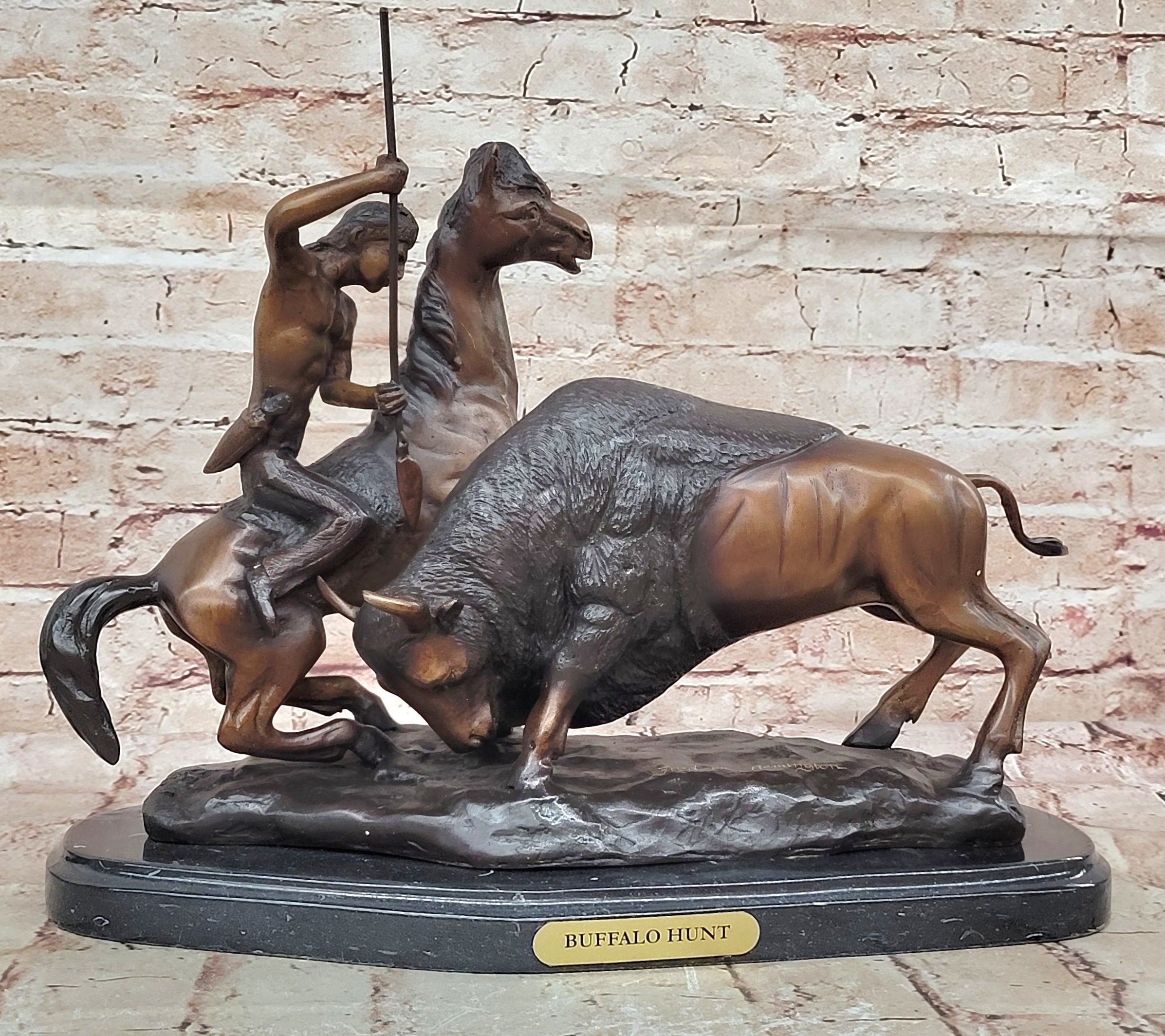 Buffalo Hunt" Collectible Solid Bronze Sculpture Statue By Russell Hot Cast Sale