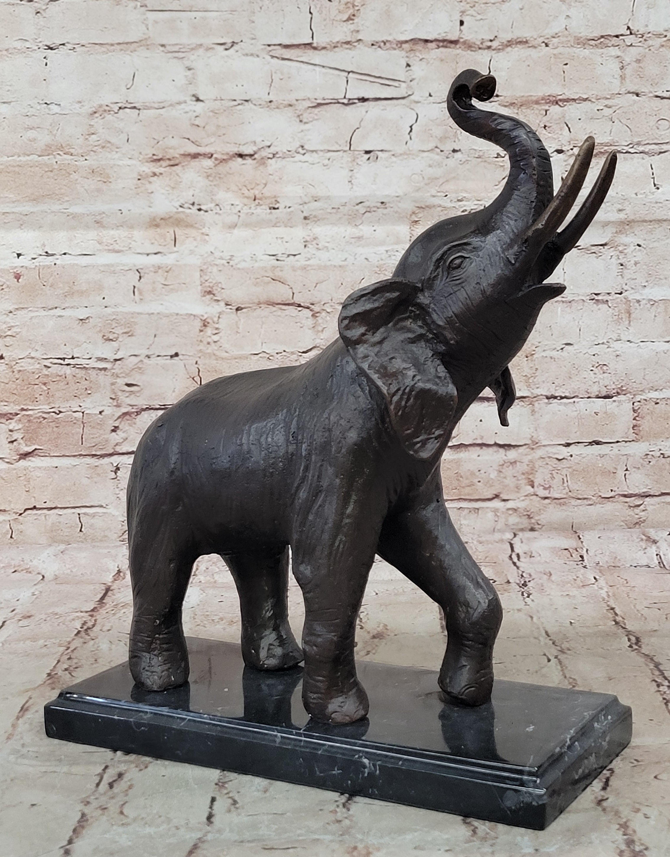 Gorgeous Bronze Elephant Figurine Sculpture Statue Art African Signed Artwork NR