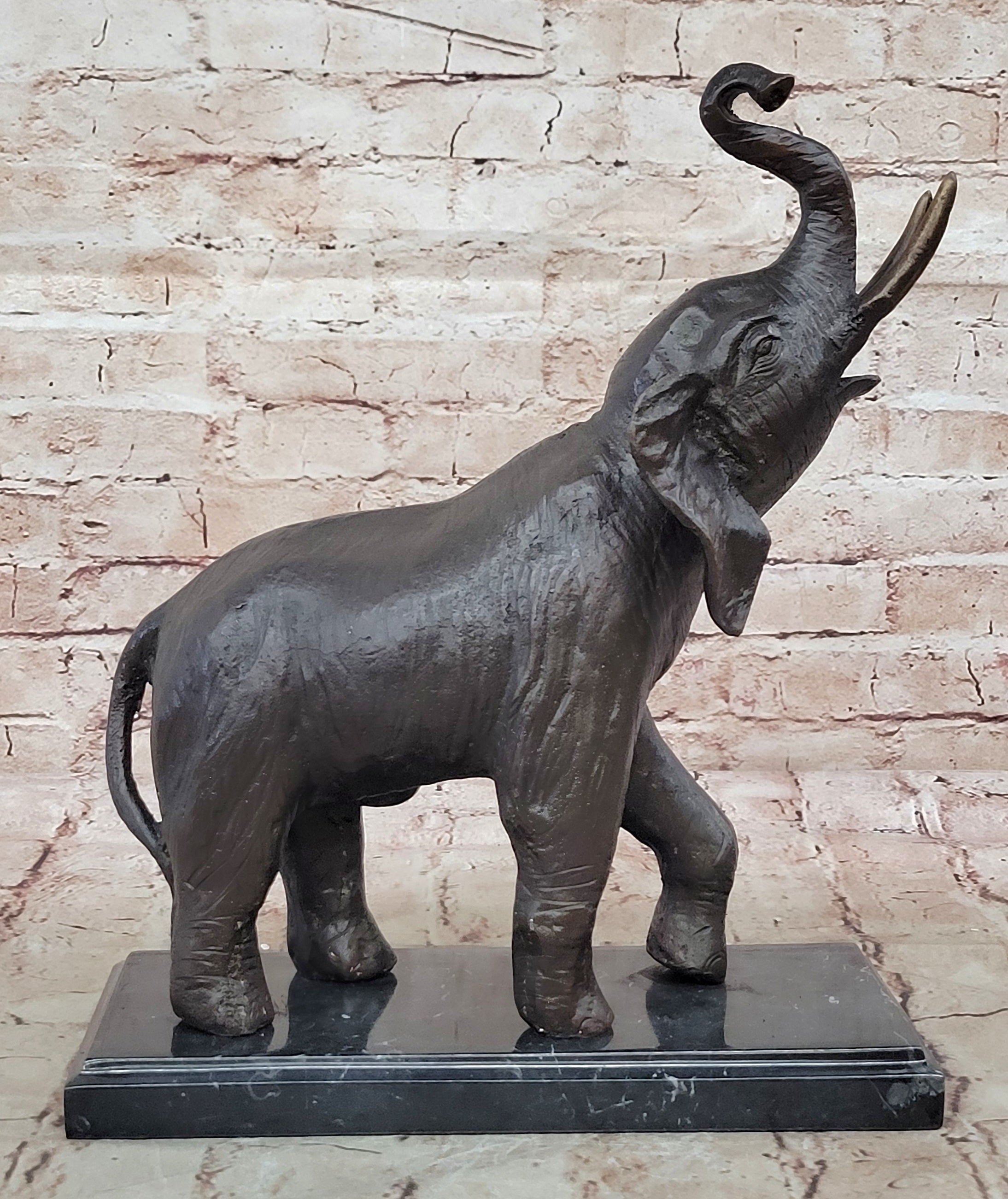 Gorgeous Bronze Elephant Figurine Sculpture Statue Art African Signed Artwork NR