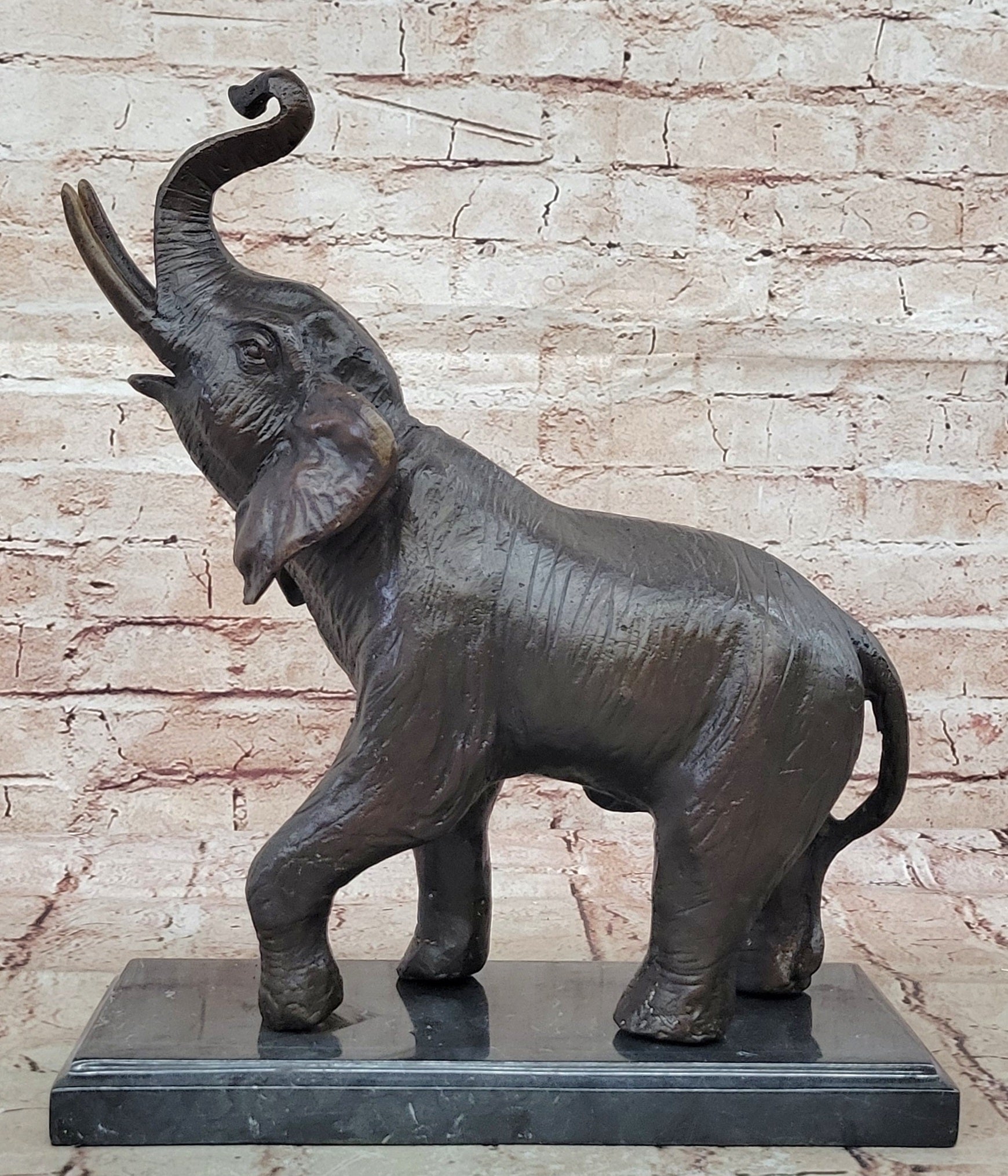 Gorgeous Bronze Elephant Figurine Sculpture Statue Art African Signed Artwork NR