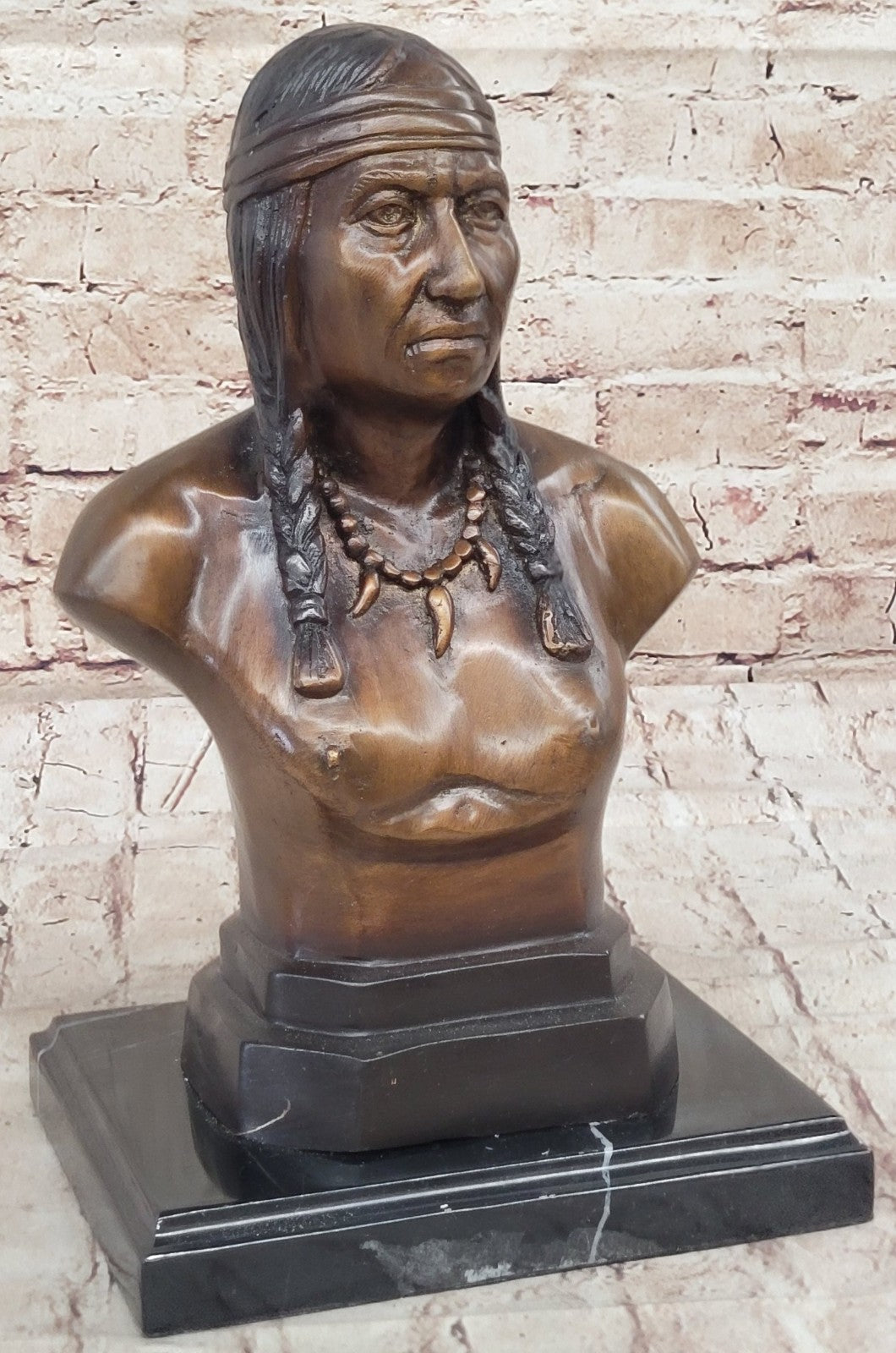 Handcrafted bronze sculpture SALE Art Bust Chief Warrior Indian American Native