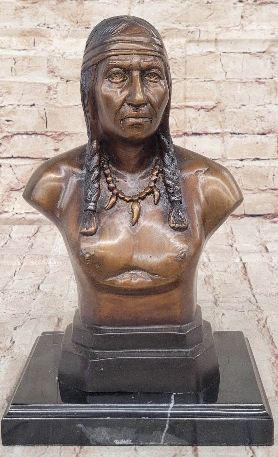 Handcrafted bronze sculpture SALE Art Bust Chief Warrior Indian American Native