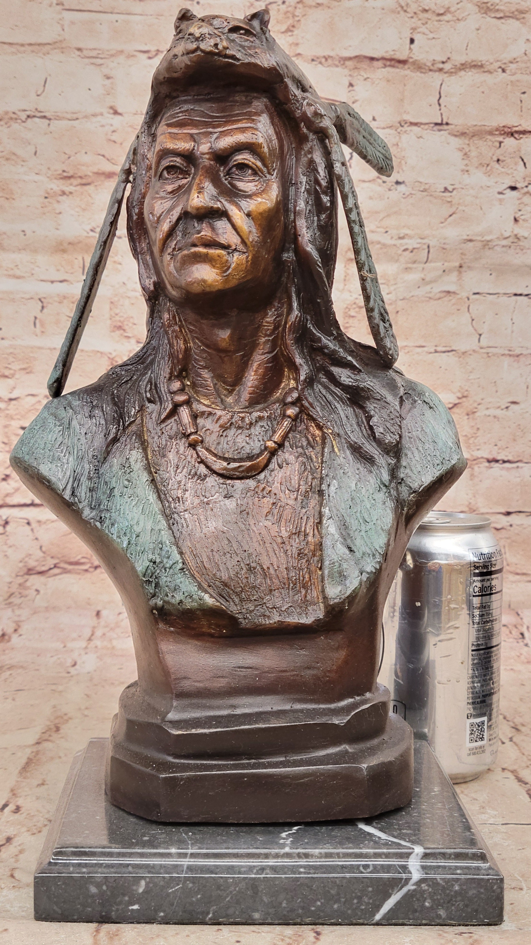 American Indian Warrior Chief Bronze Sculpture But Special Color Patina Statue