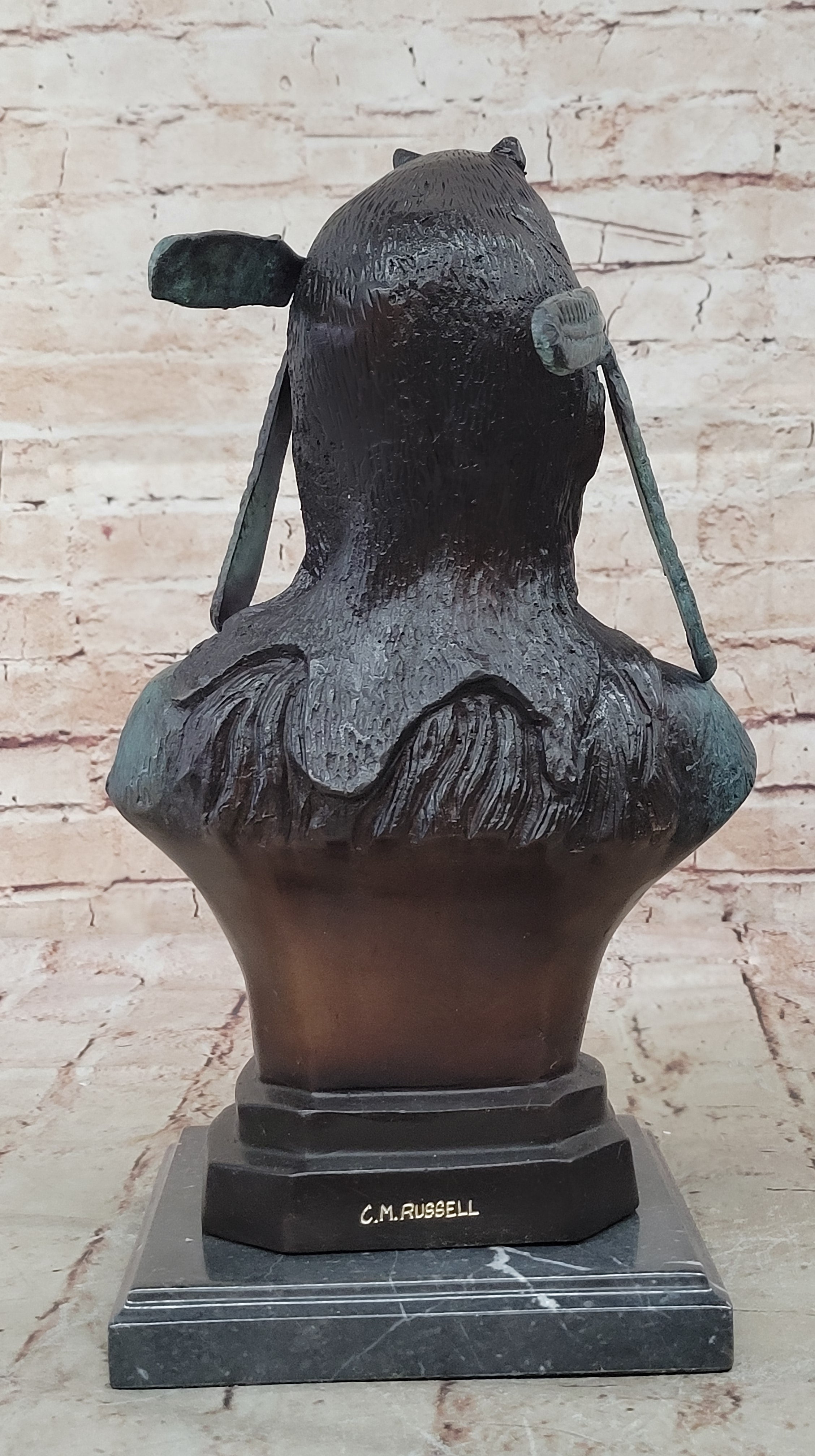 American Indian Warrior Chief Bronze Sculpture But Special Color Patina Statue