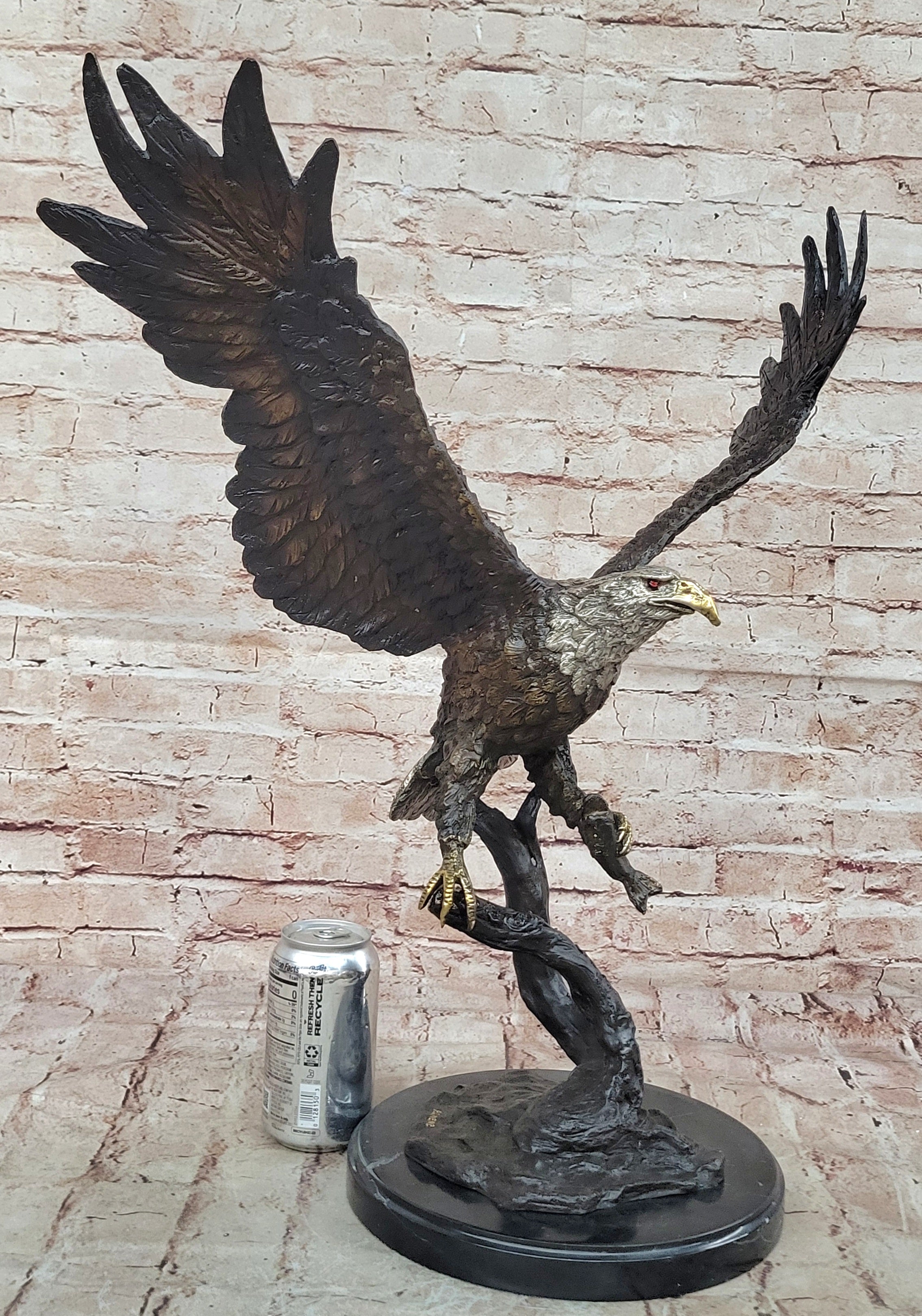 Flying Fishing Bald Eagle Military Art American Patriotic Bronze Marble Statue