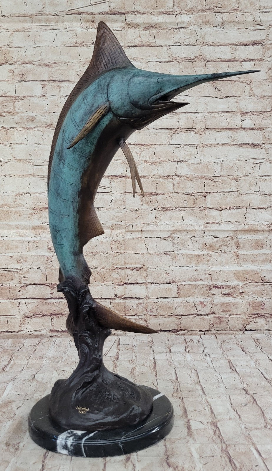 SIGNED MARIUS COLLECTORS EDITION SWORD FISH SEA OCEAN BRONZE STATUE SCULPTURE