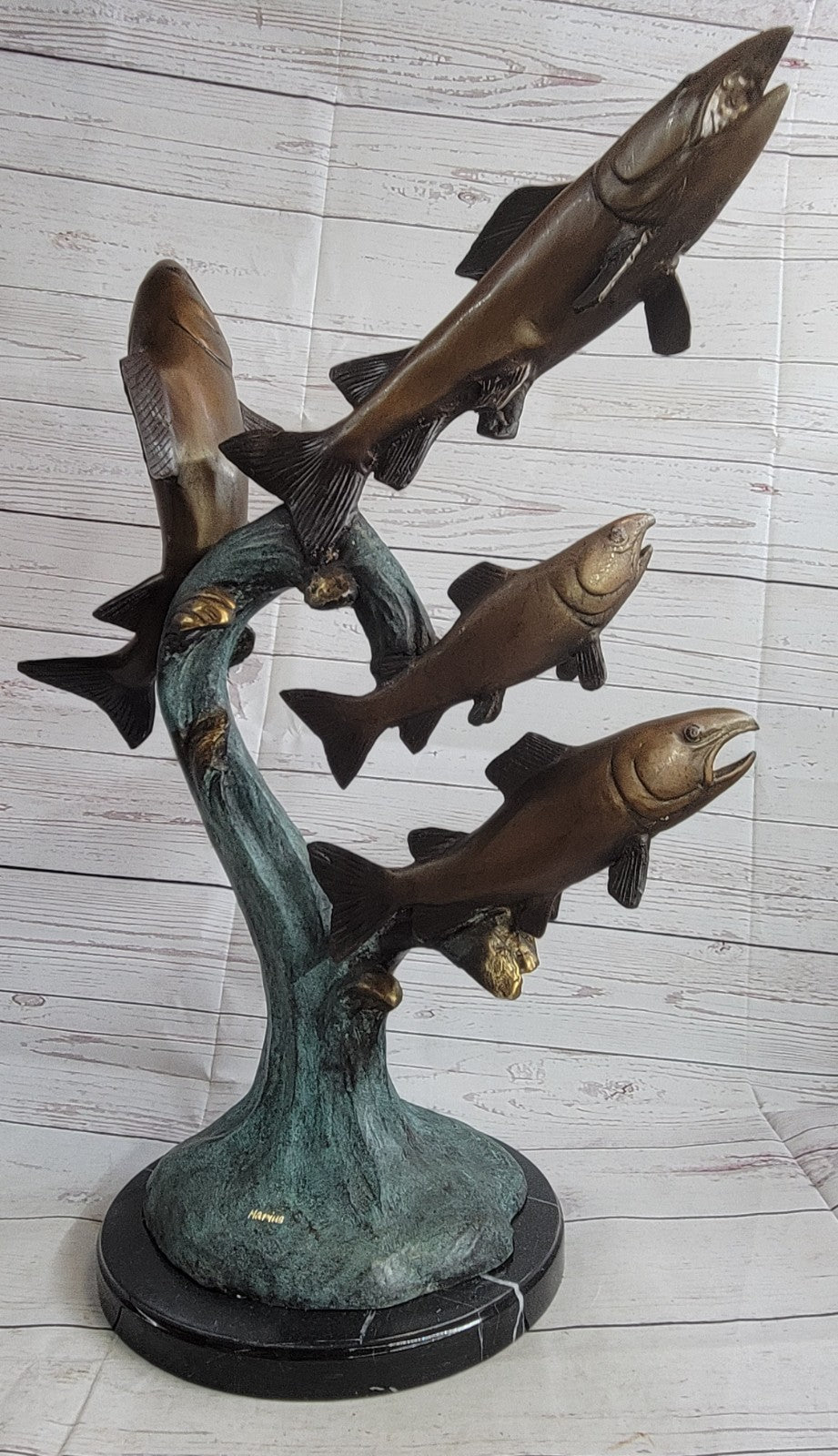 Original Artwork by Maris 4 Fishes Fish Ocean Bronze Sculpture Statue Deco Decor
