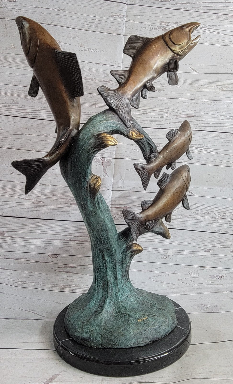 Original Artwork by Maris 4 Fishes Fish Ocean Bronze Sculpture Statue Deco Decor