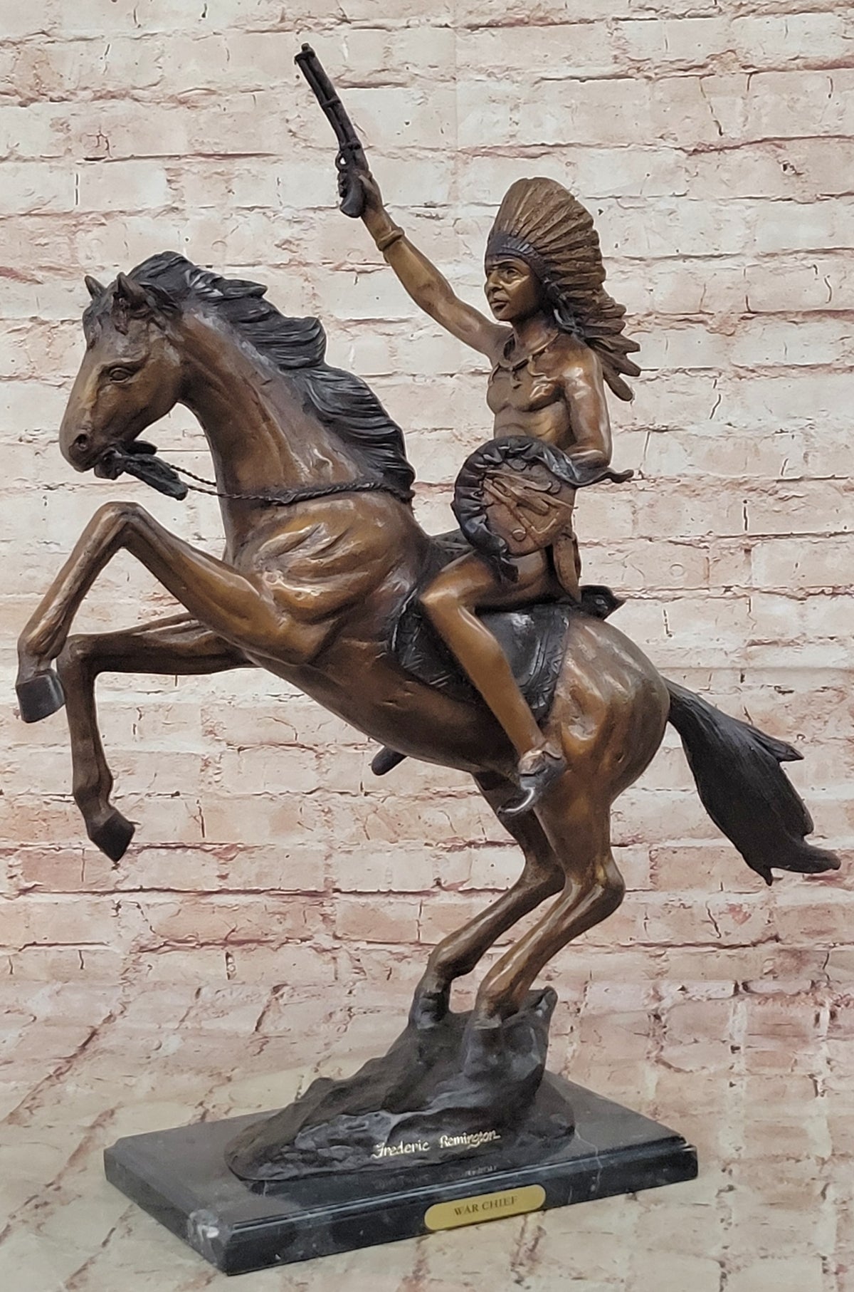 Original Thomas War Chief Bronze Sculpture Western Art Marble Base Figurine Sale