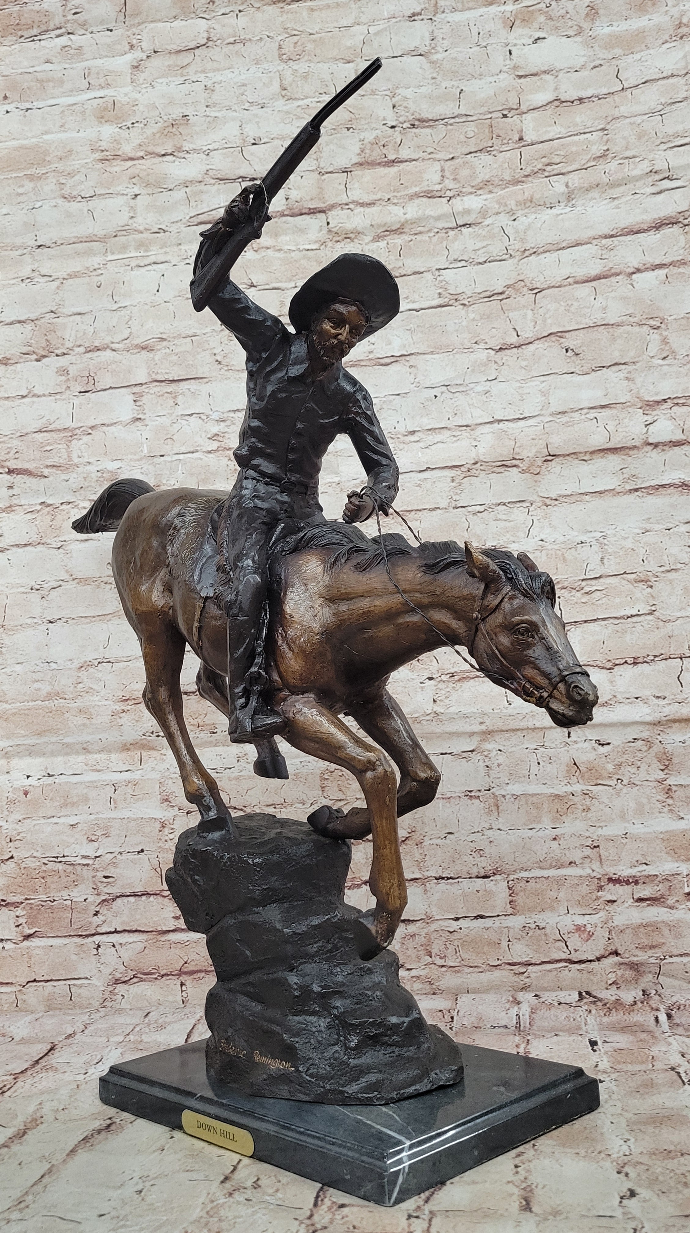 LARGE COWBOY WITH HORSE BRONZE SCULPTURE WESTERN ART REMINGTON FIGURINE DECOR