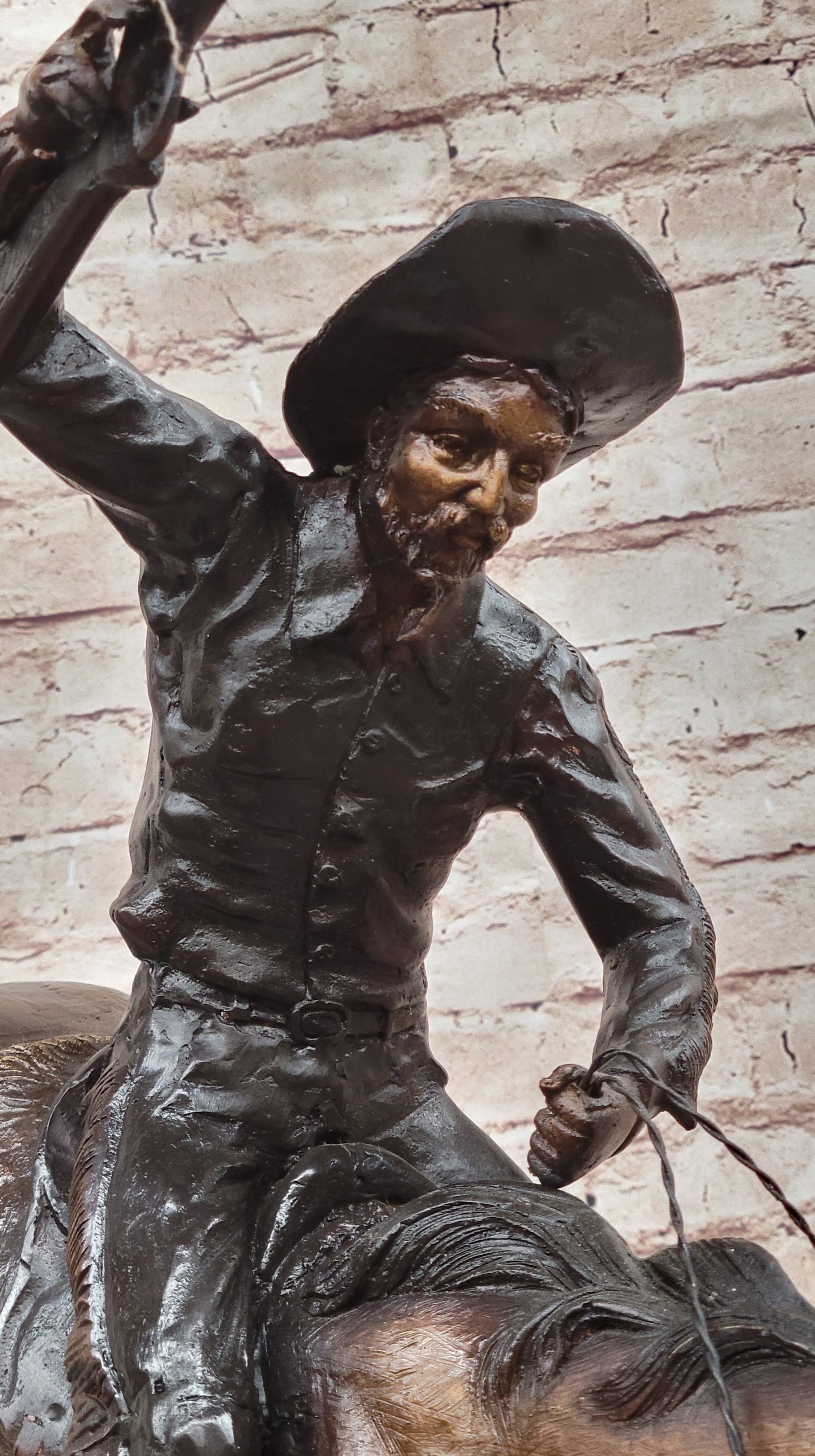 LARGE COWBOY WITH HORSE BRONZE SCULPTURE WESTERN ART REMINGTON FIGURINE DECOR