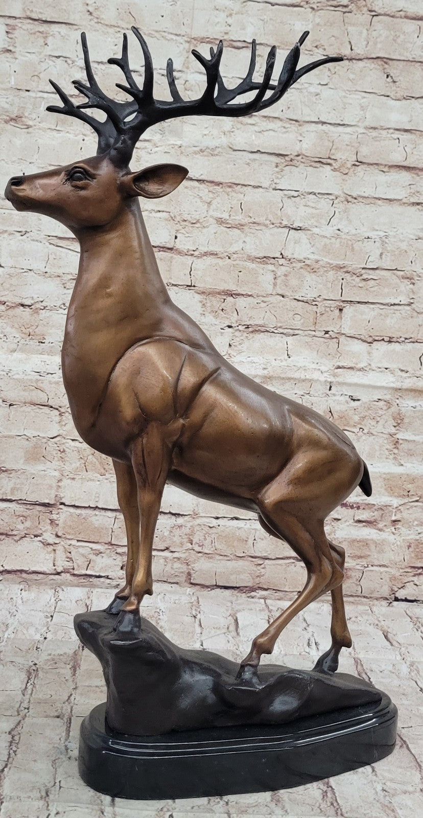 Chalet Lodge Gift Elk Stag Buck Deer Hunter Bronze Marble Statue Lodge Sculpture