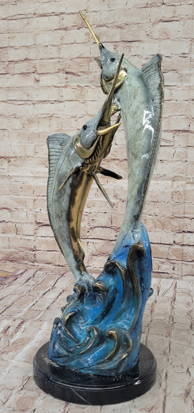 Real Bronze Swordfish Sculpture: Limited Edition Signed by Marius Artwork