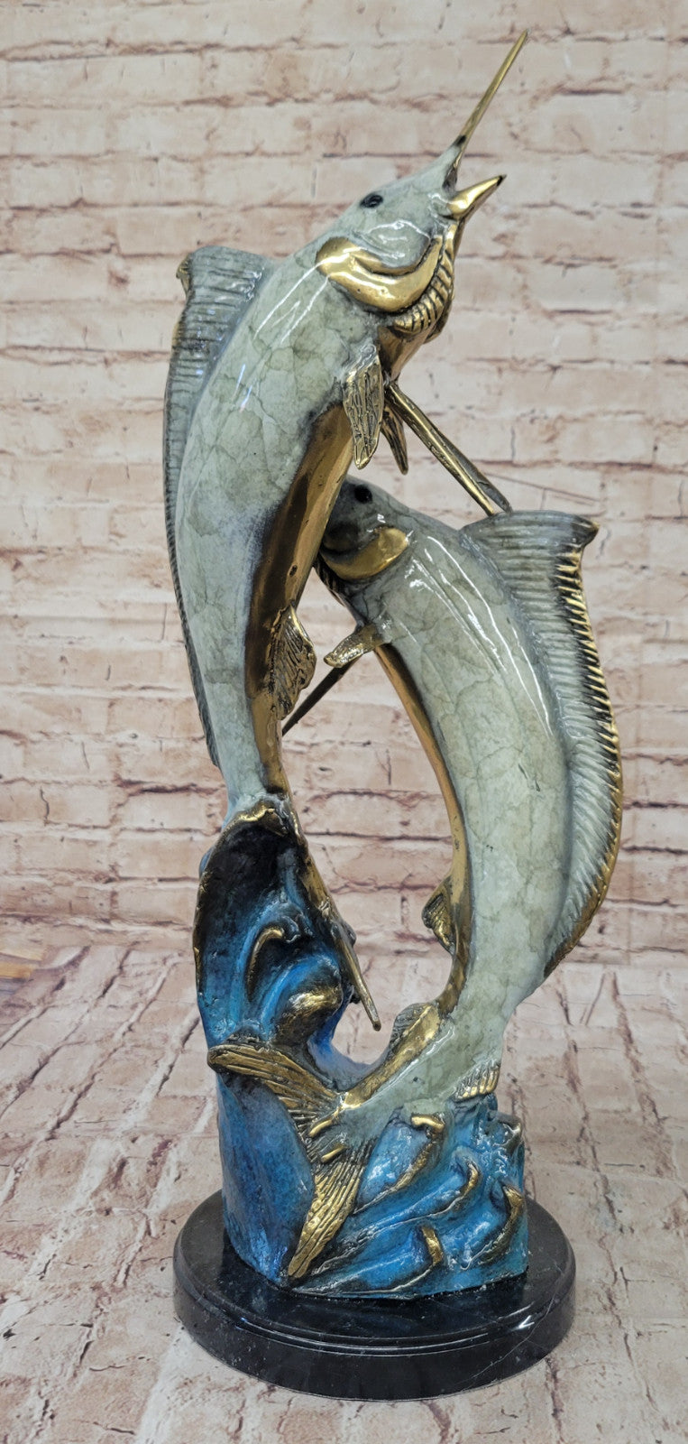 Real Bronze Swordfish Sculpture: Limited Edition Signed by Marius Artwork