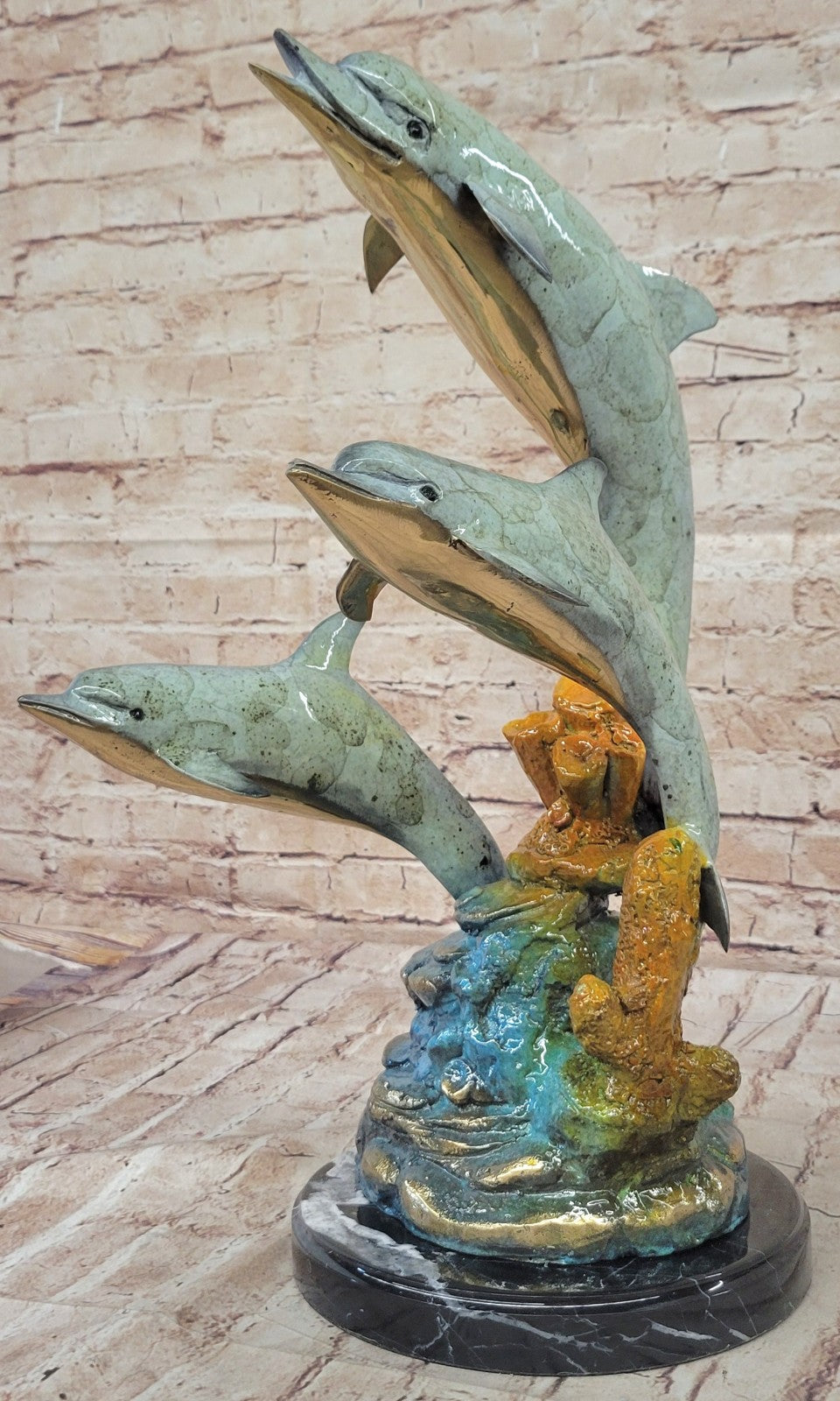 Handcrafted Bronze Dolphin Trio Sculpture: Limited Edition Sealife Statue Marius