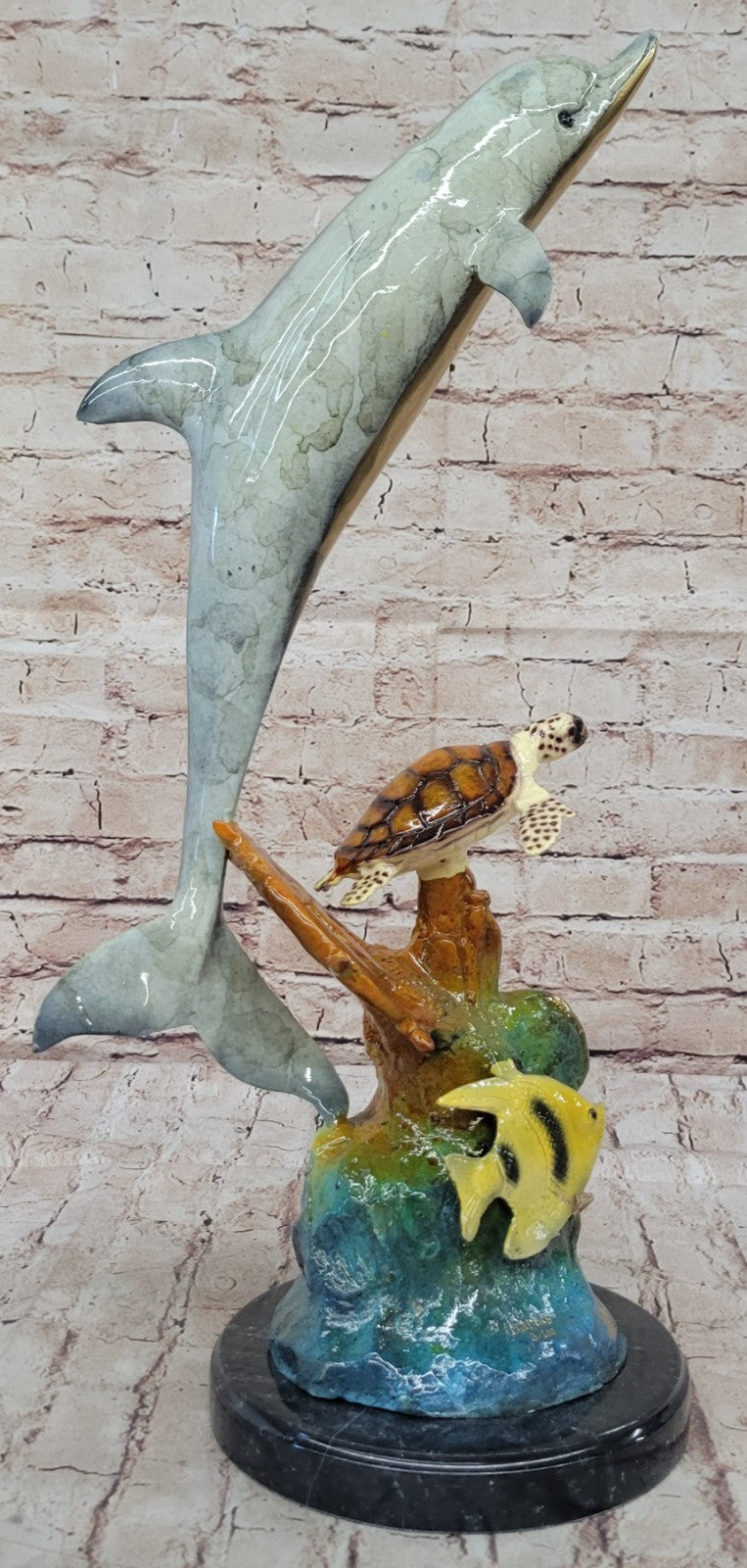Museum Quality Bronze Dolphin Fish Turtle Sculpture: Limited Edition Sea Figurine