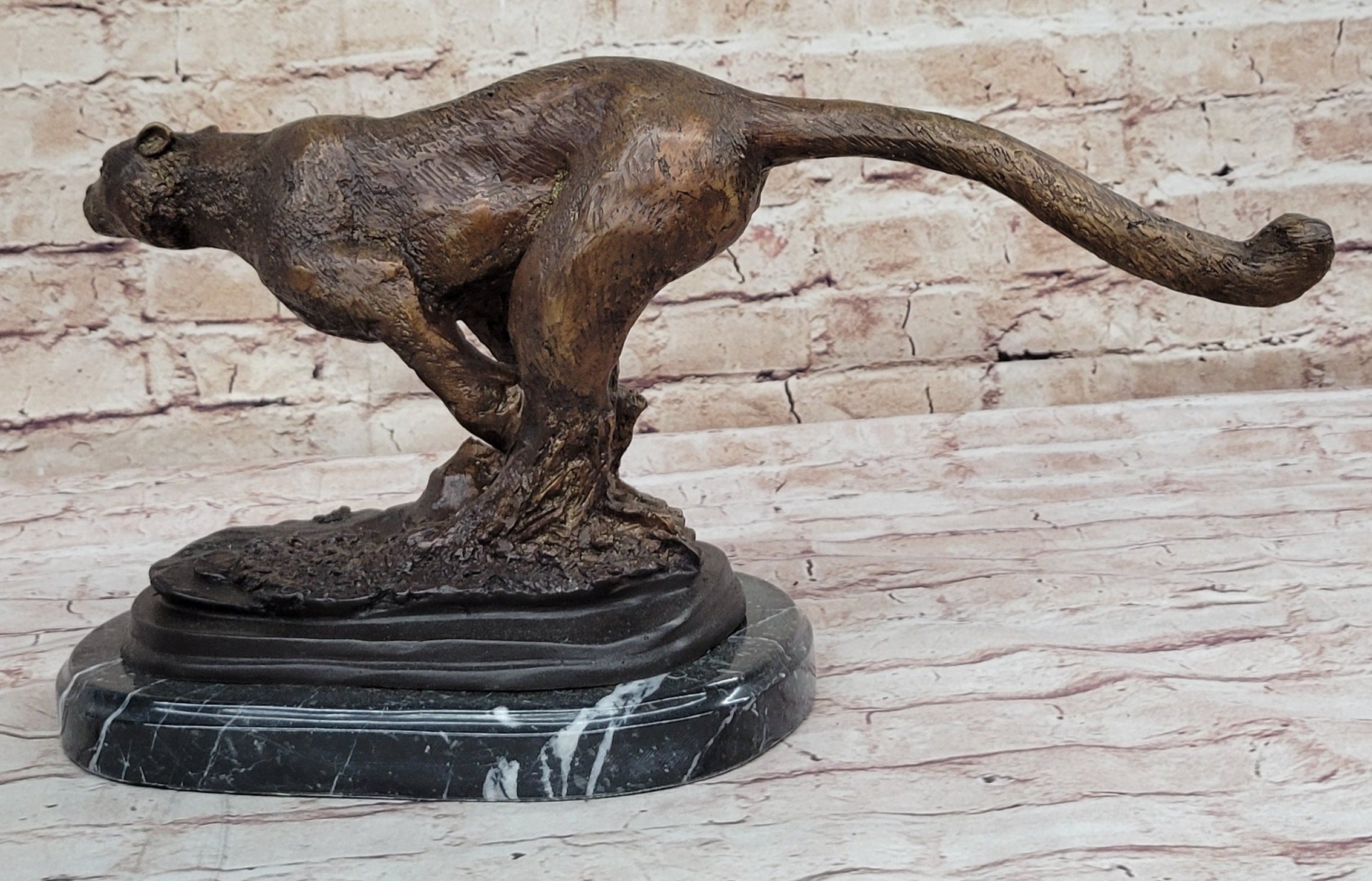 Art Deco Hot Cast Collectible Puma Mountain Lion Bronze Sculpture Statue Figure