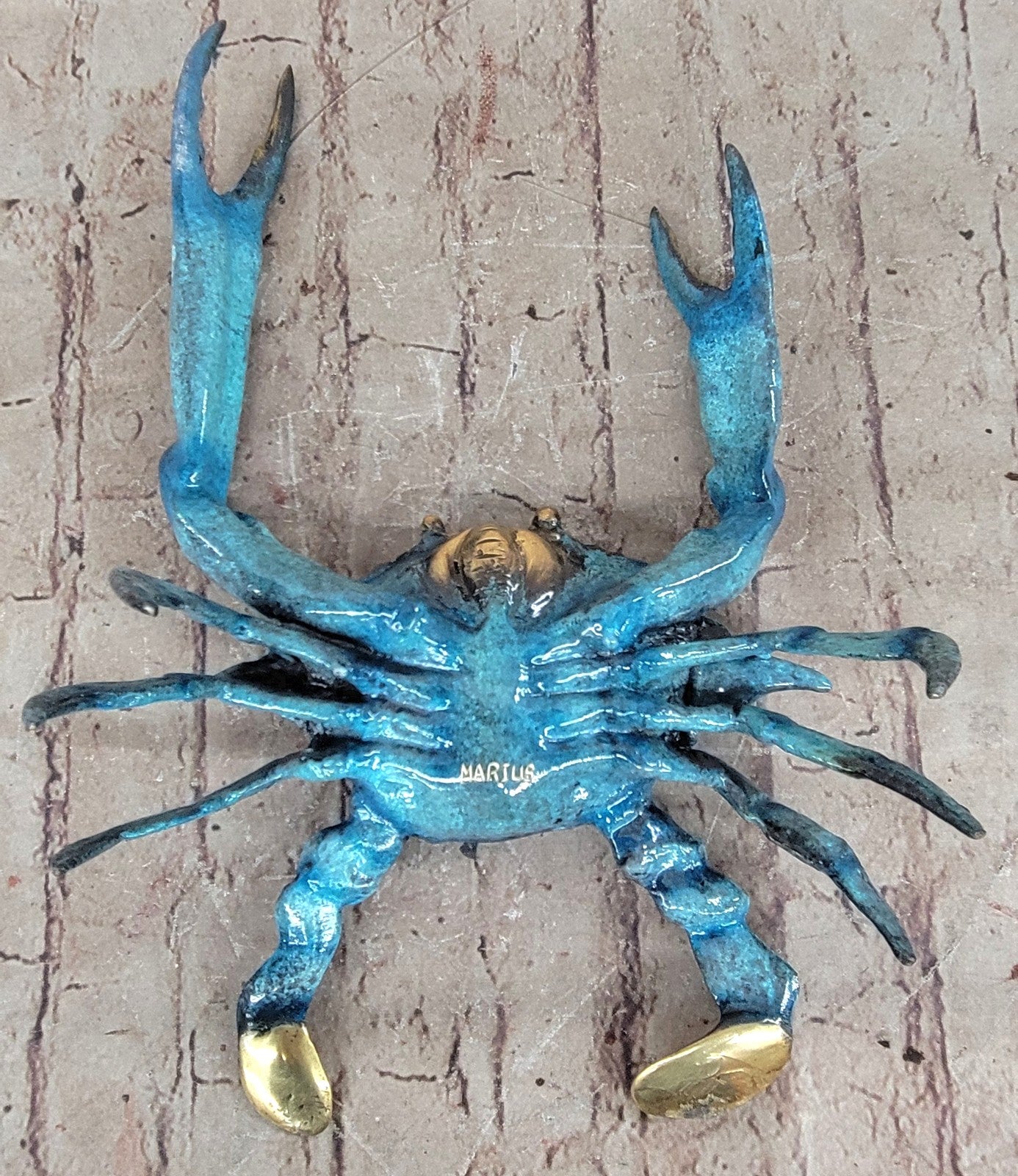 Metal Bronze European Handcrafted Multi Color Patina Articulated Crab Signed Ma