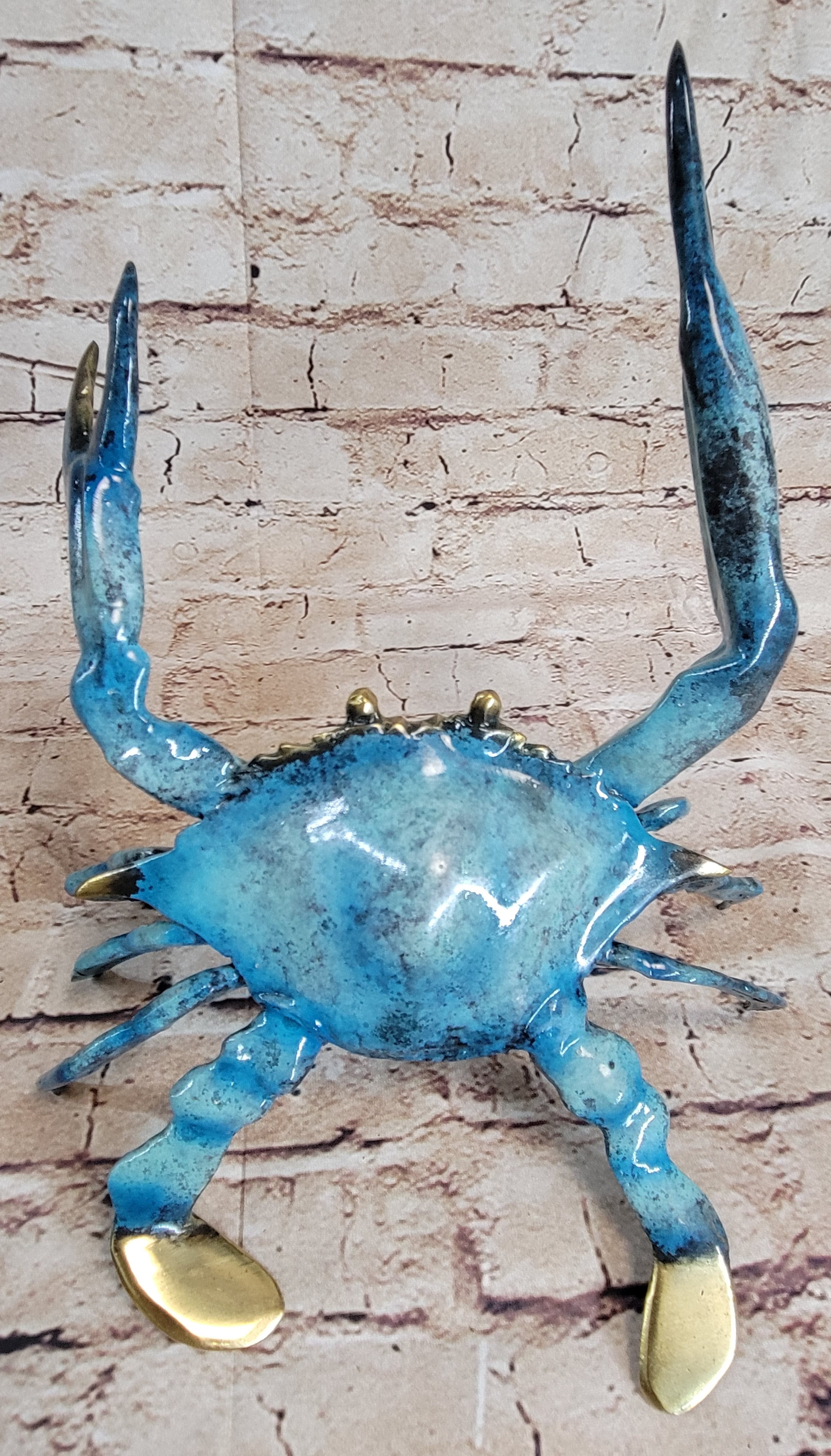 Metal Bronze European Handcrafted Multi Color Patina Articulated Crab Signed Ma
