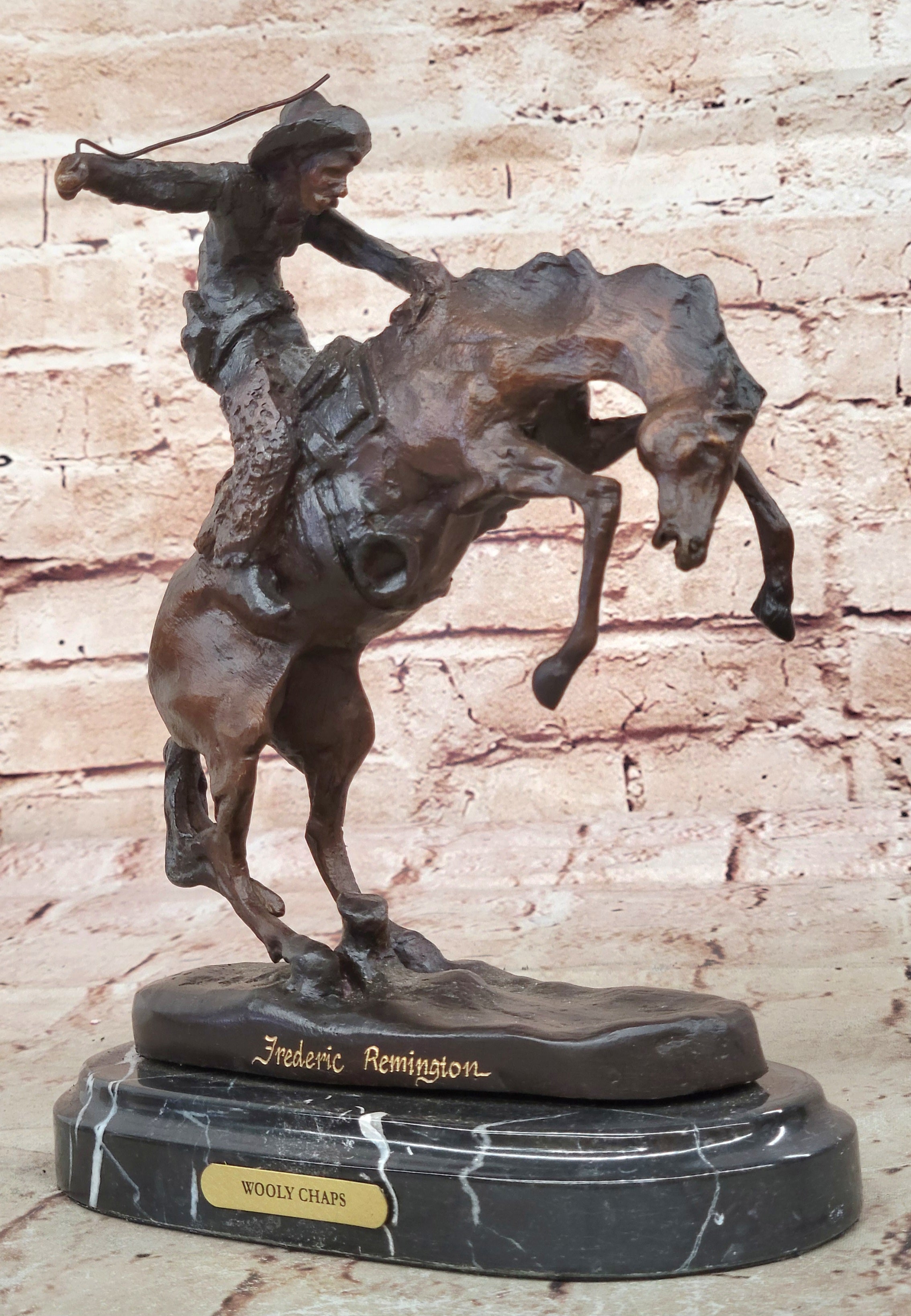 Remington Cowboy W/horse Bronze Sculpture Wooly Chap Figure Statue Home Decor NR
