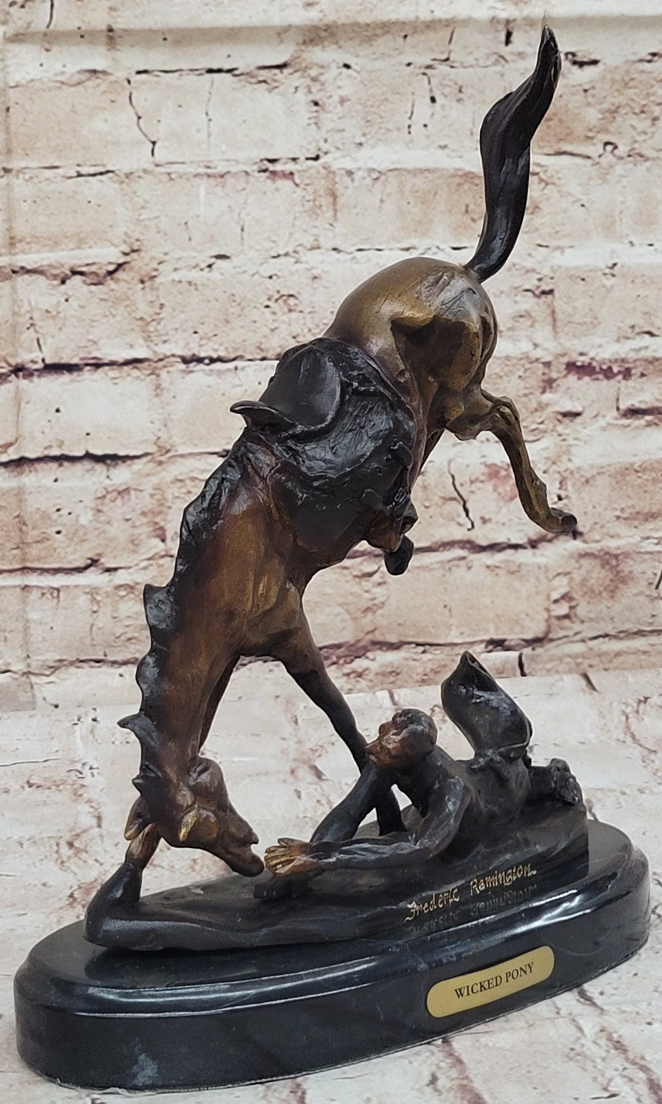 Frederic Remington`s "Wicked Pony" Bronze Sculpture, Marble Art Deco Figurine