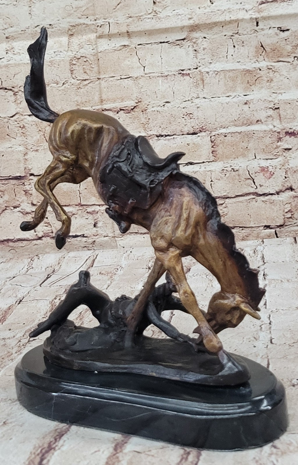Frederic Remington`s "Wicked Pony" Bronze Sculpture, Marble Art Deco Figurine