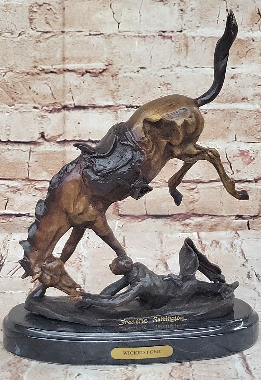 Frederic Remington`s "Wicked Pony" Bronze Sculpture, Marble Art Deco Figurine