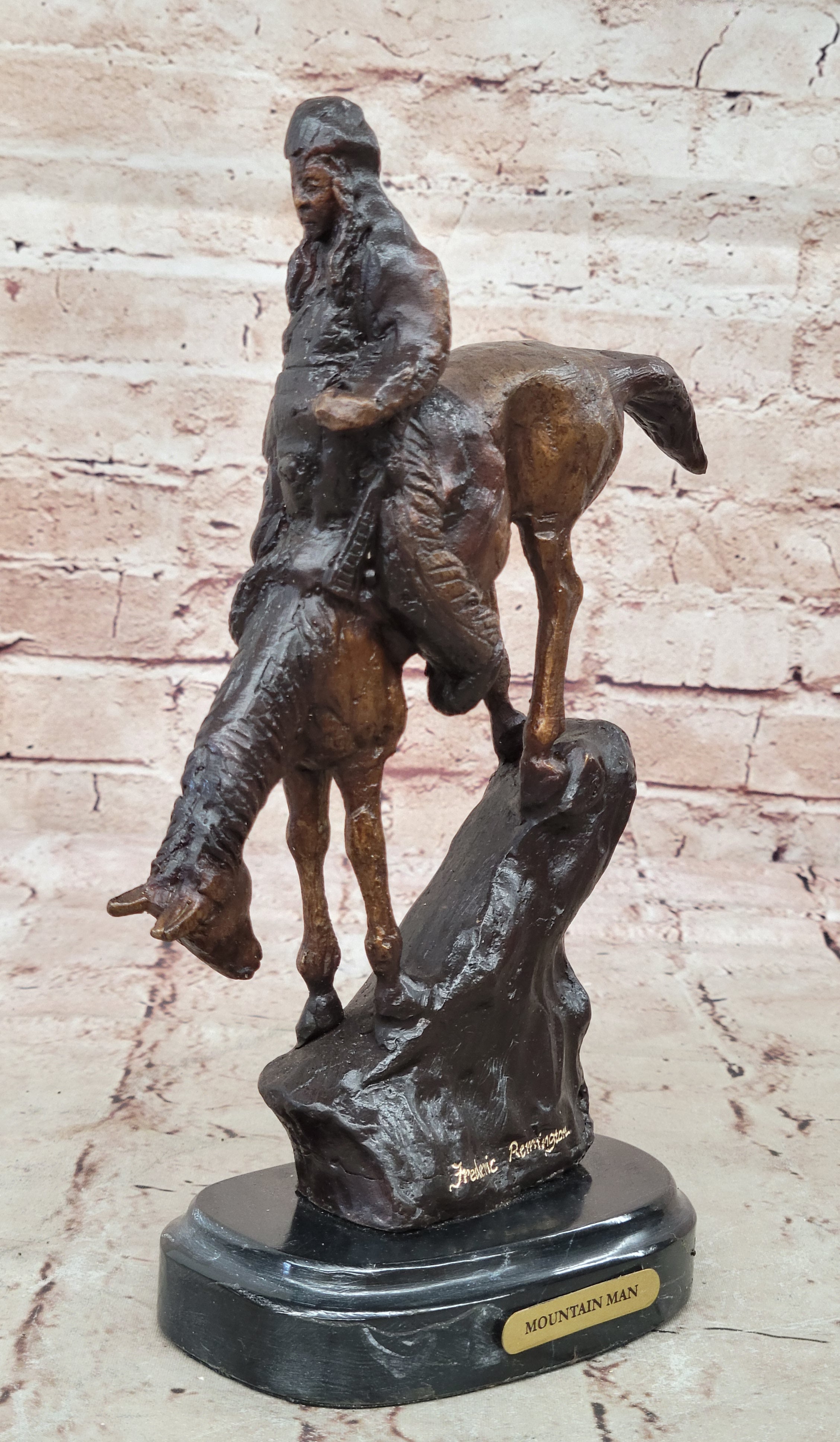 Handcrafted bronze sculpture SALE Rock A On Horse Riding Chief Indian Native