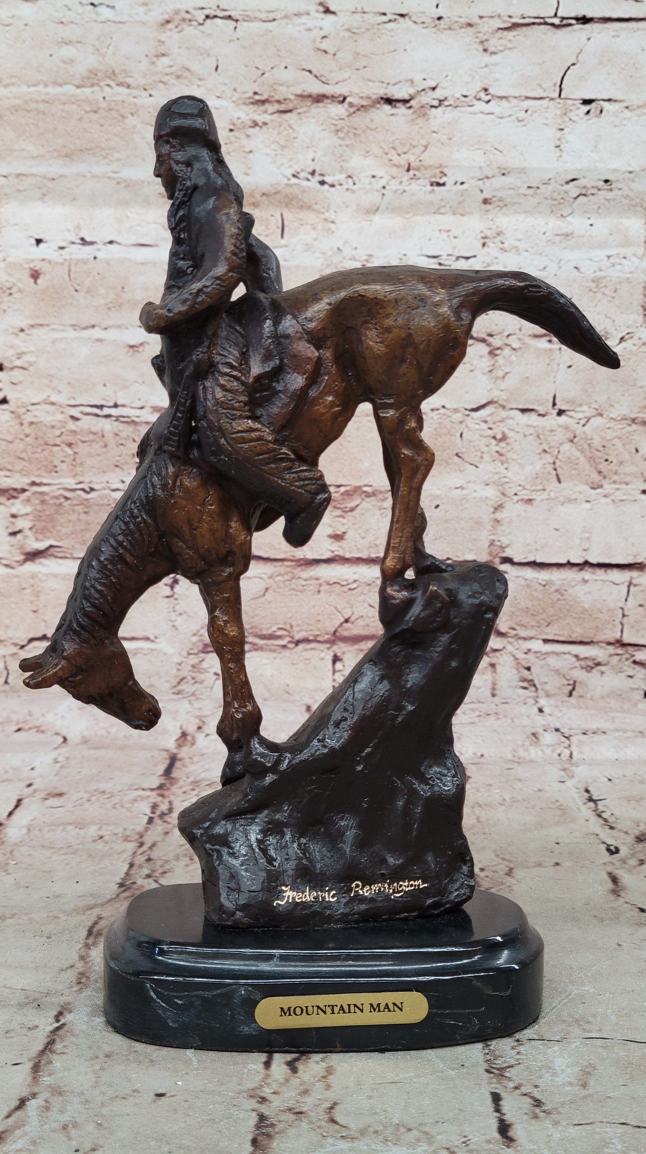 Handcrafted bronze sculpture SALE Rock A On Horse Riding Chief Indian Native