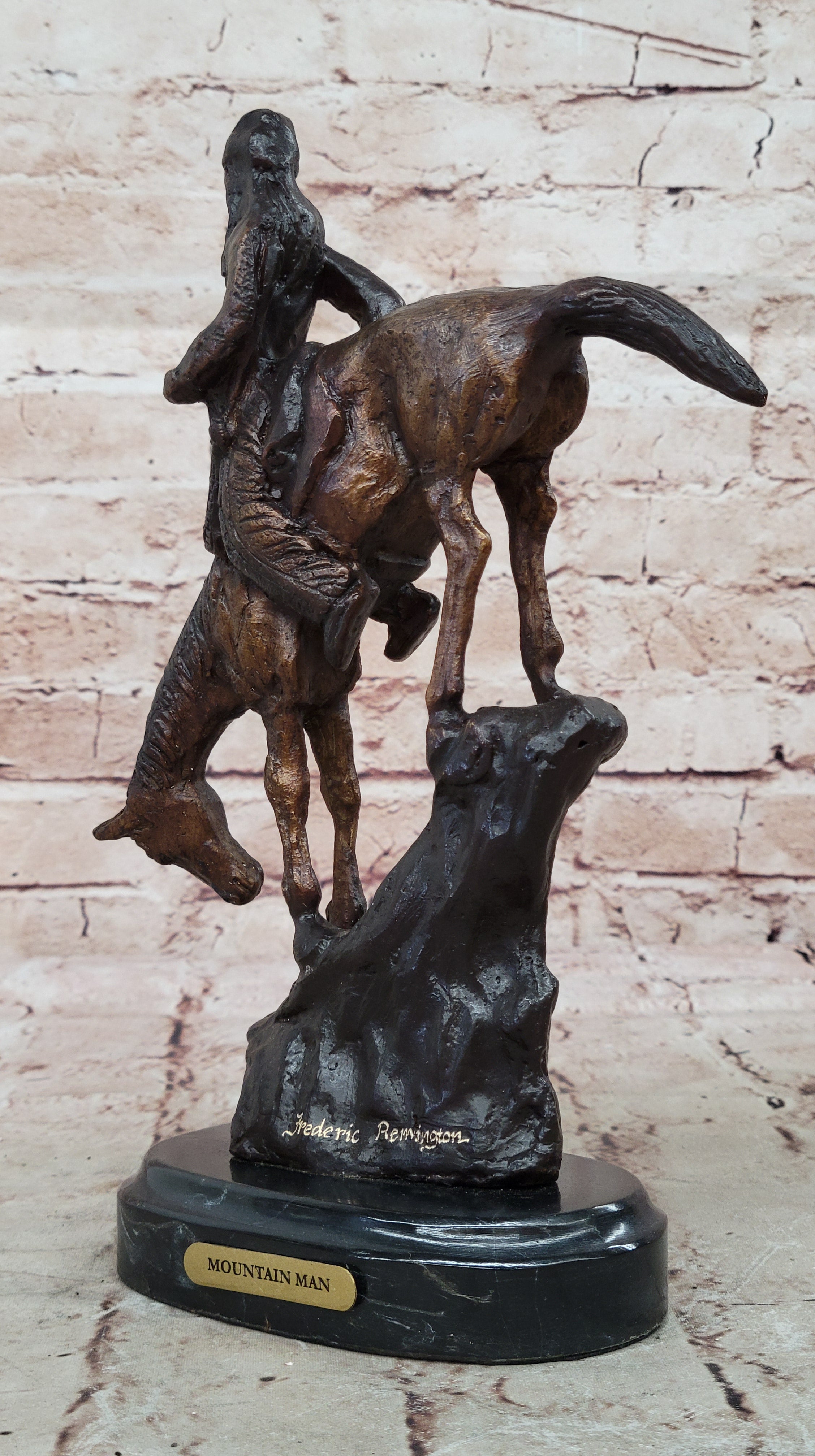 Handcrafted bronze sculpture SALE Rock A On Horse Riding Chief Indian Native