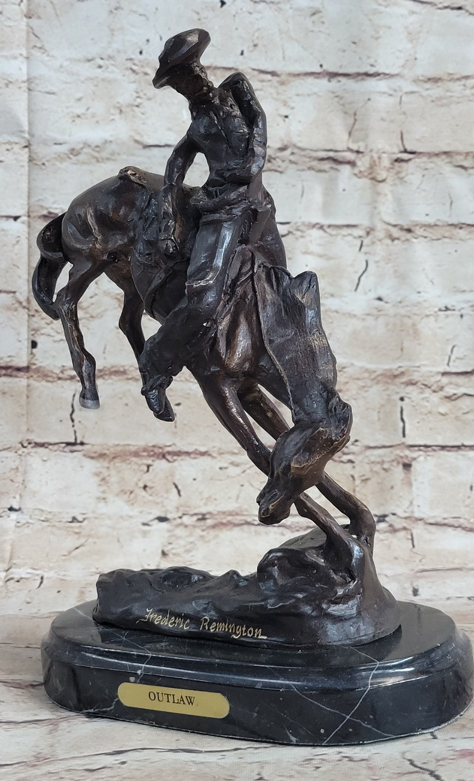 Western Old West Cowboy and Faithful Horse Bronze Sculpture by Remington Statue
