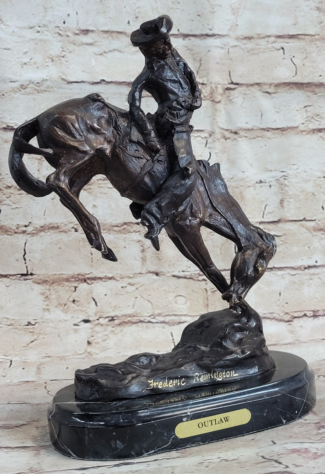 Western Old West Cowboy and Faithful Horse Bronze Sculpture by Remington Statue