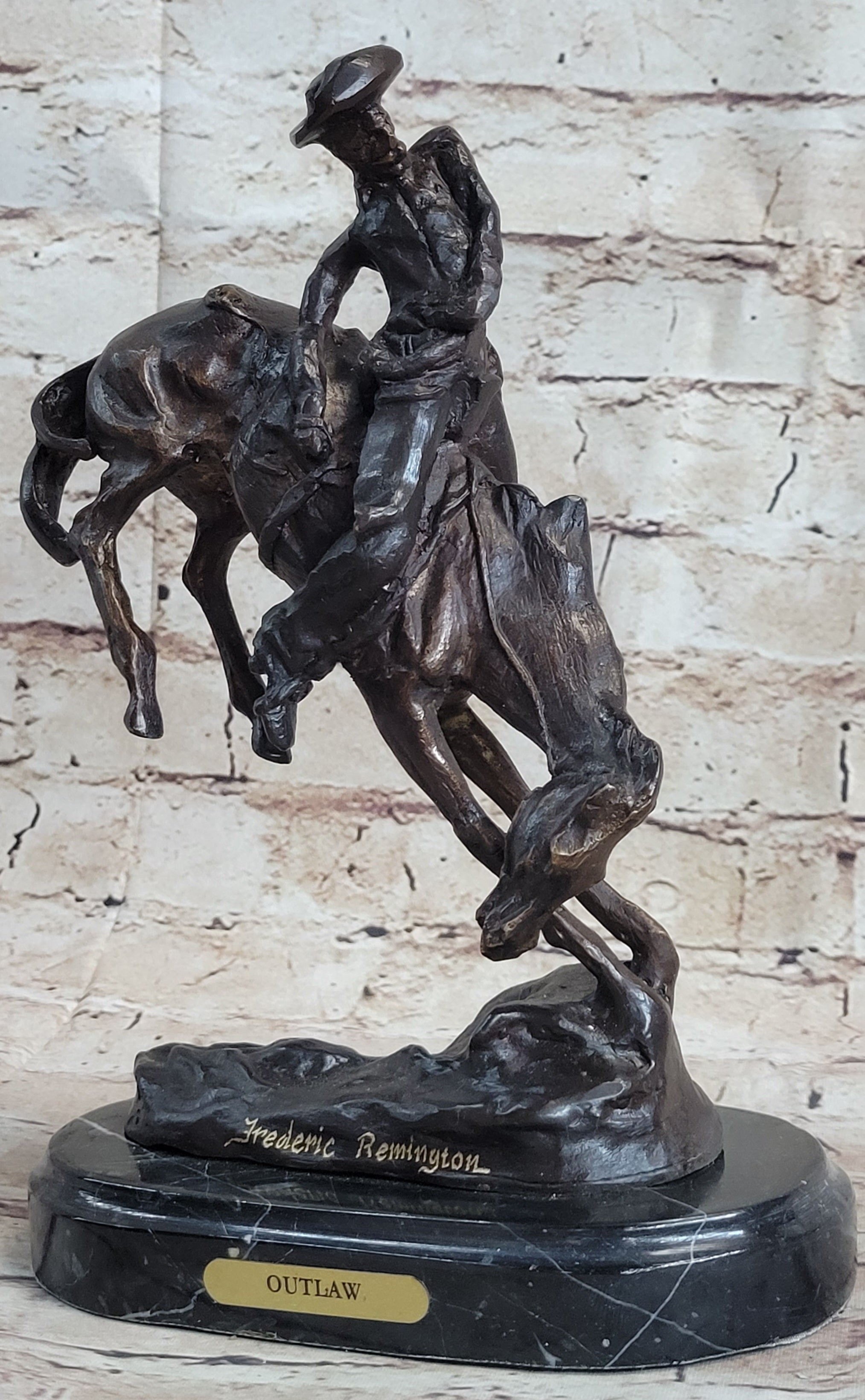 Western Old West Cowboy and Faithful Horse Bronze Sculpture by Remington Statue