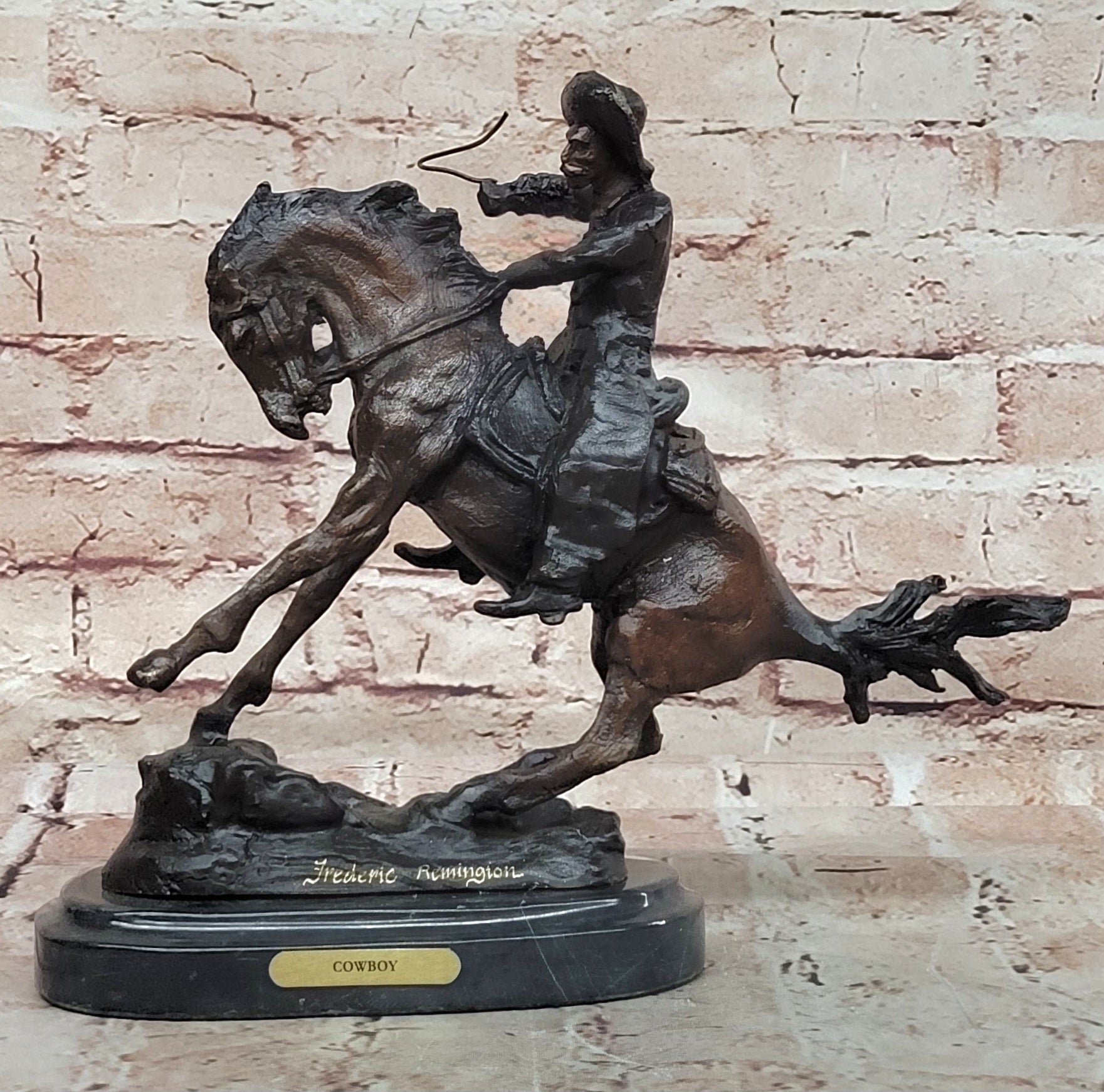 COWBOY" by FREDERIC REMINGTON! DETAILED BRONZE COWBOY & BRONCO! HIS BEST ARTWORK