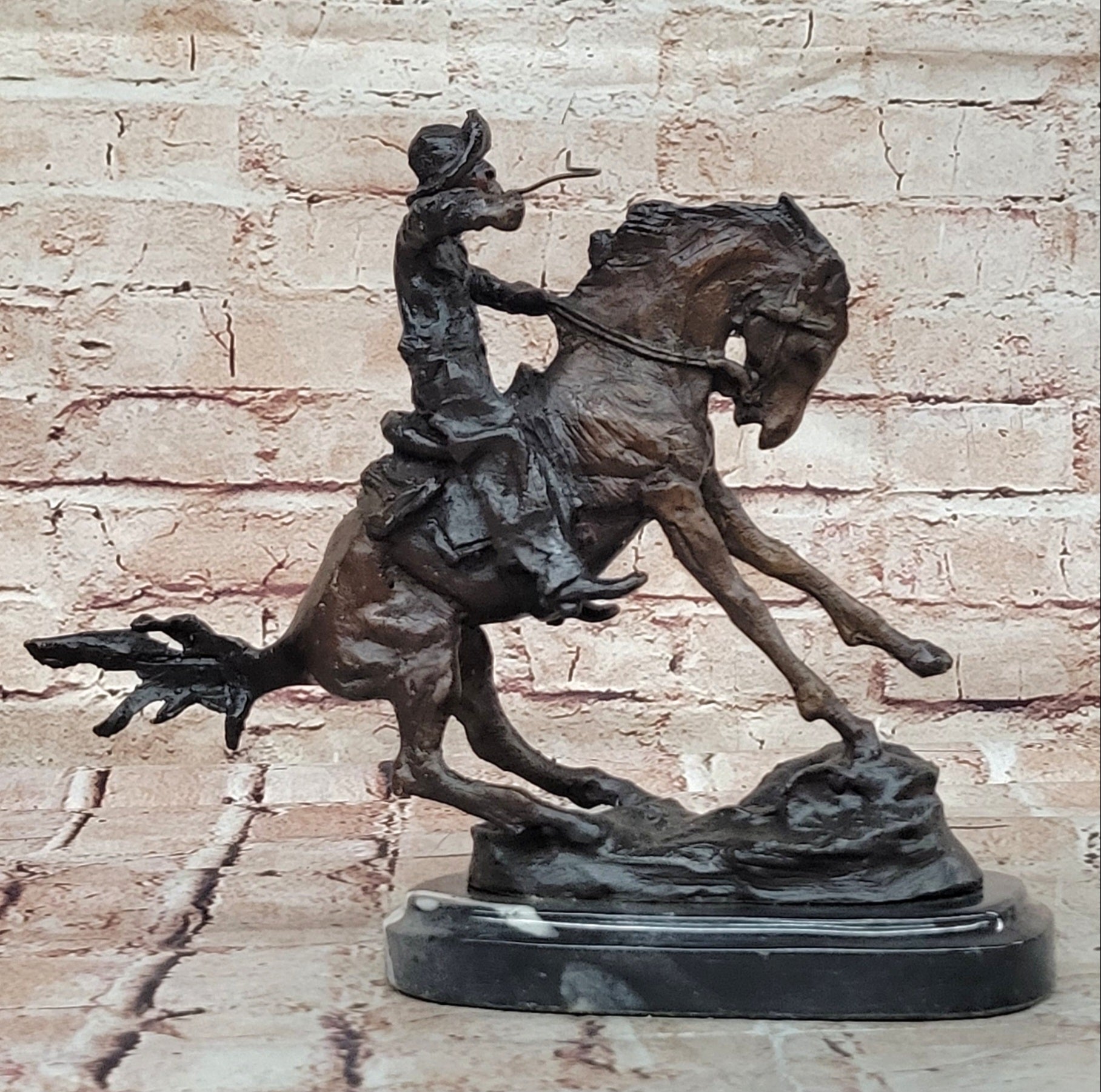 COWBOY" by FREDERIC REMINGTON! DETAILED BRONZE COWBOY & BRONCO! HIS BEST ARTWORK