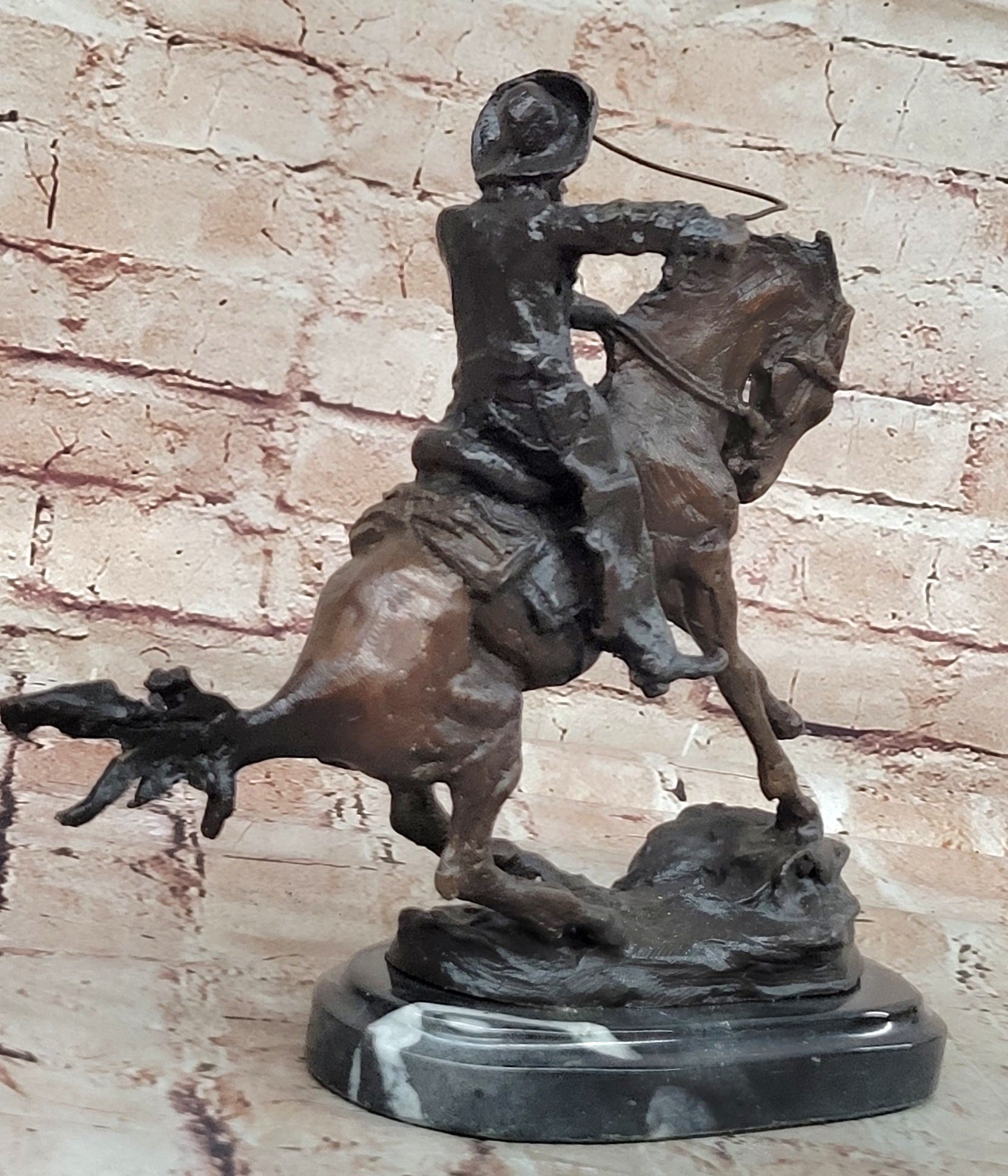 COWBOY" by FREDERIC REMINGTON! DETAILED BRONZE COWBOY & BRONCO! HIS BEST ARTWORK