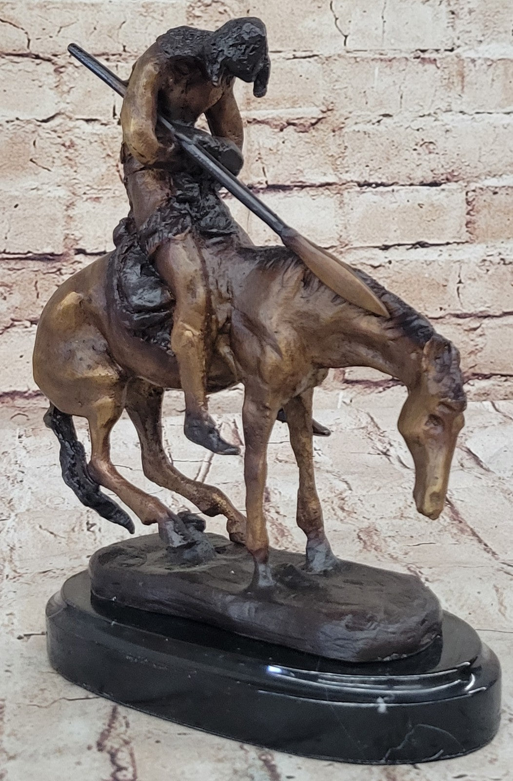 End Of The Trail Bronze Sculpture Marble base (sign by Fraser) Hot Cast Figure