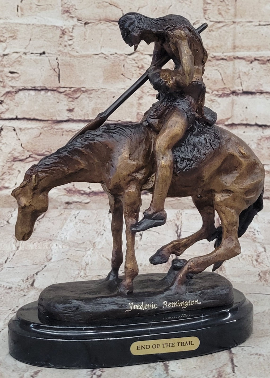 End Of The Trail Bronze Sculpture Marble base (sign by Fraser) Hot Cast Figure