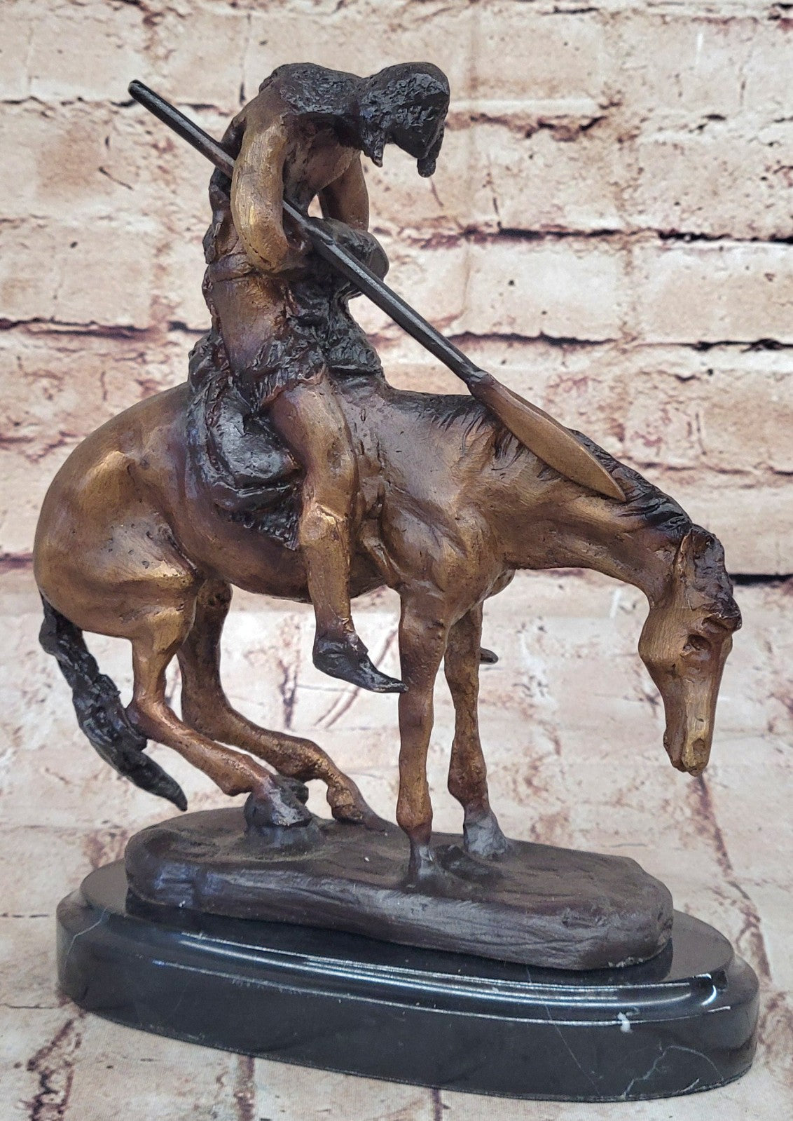 End Of The Trail Bronze Sculpture Marble base (sign by Fraser) Hot Cast Figure