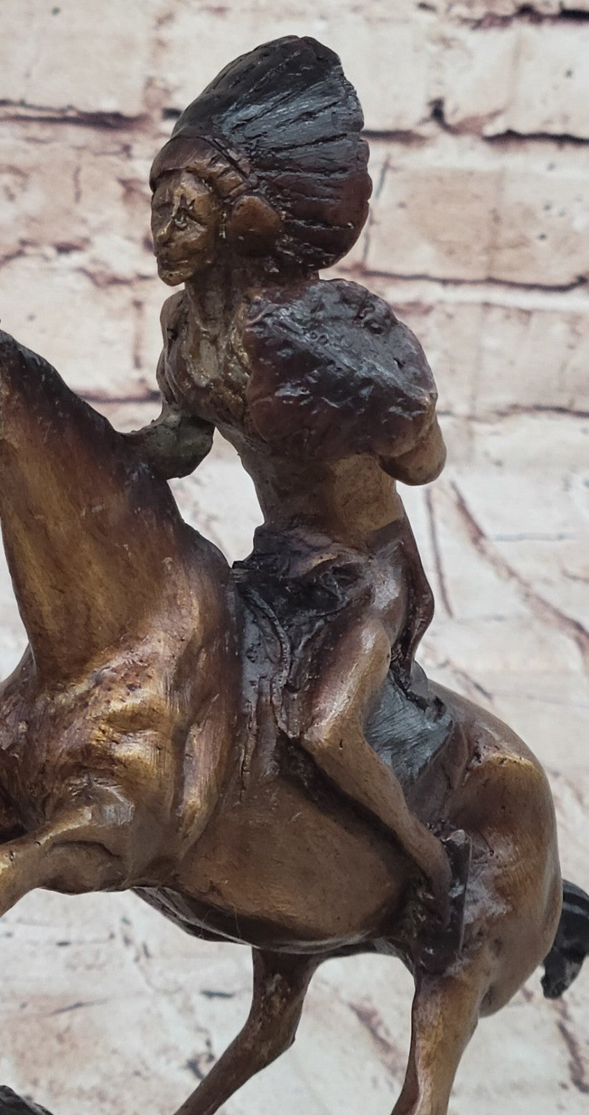 American Indian Riding Horse Signed Remington Native Bronze Sculpture Statue