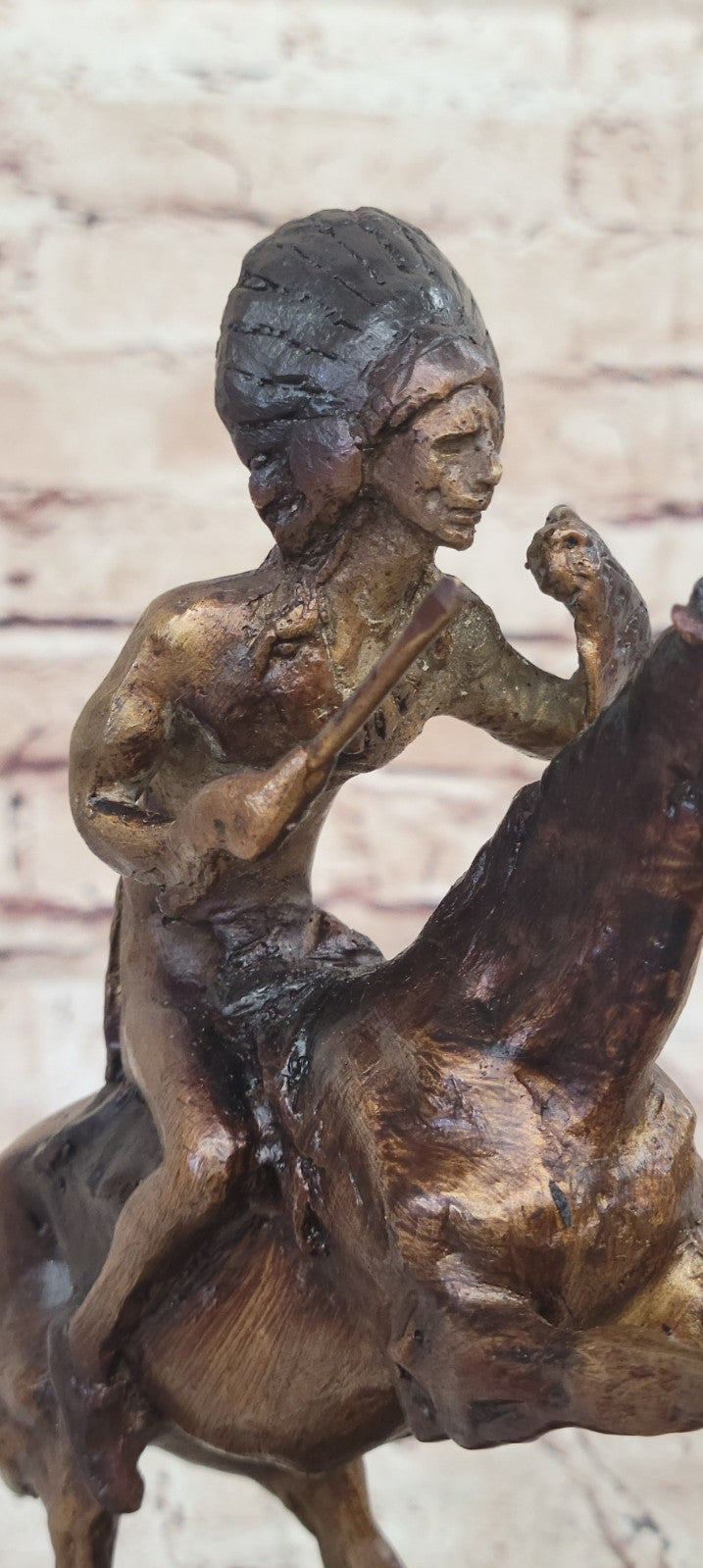 American Indian Riding Horse Signed Remington Native Bronze Sculpture Statue