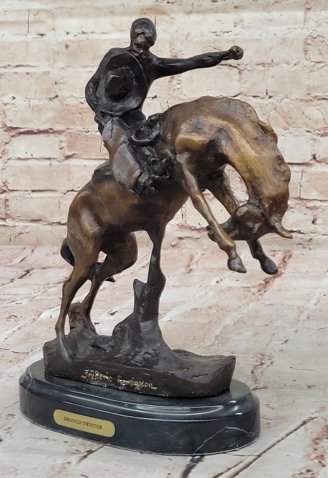 Americana Hand Made Pure Genuine Bronze Cowboy Horse Bronze Marble Base Figurine