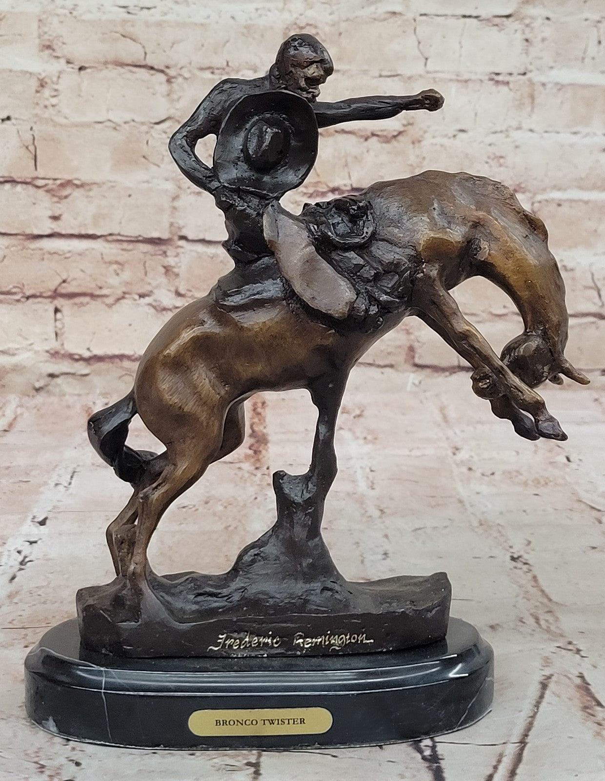 Americana Hand Made Pure Genuine Bronze Cowboy Horse Bronze Marble Base Figurine