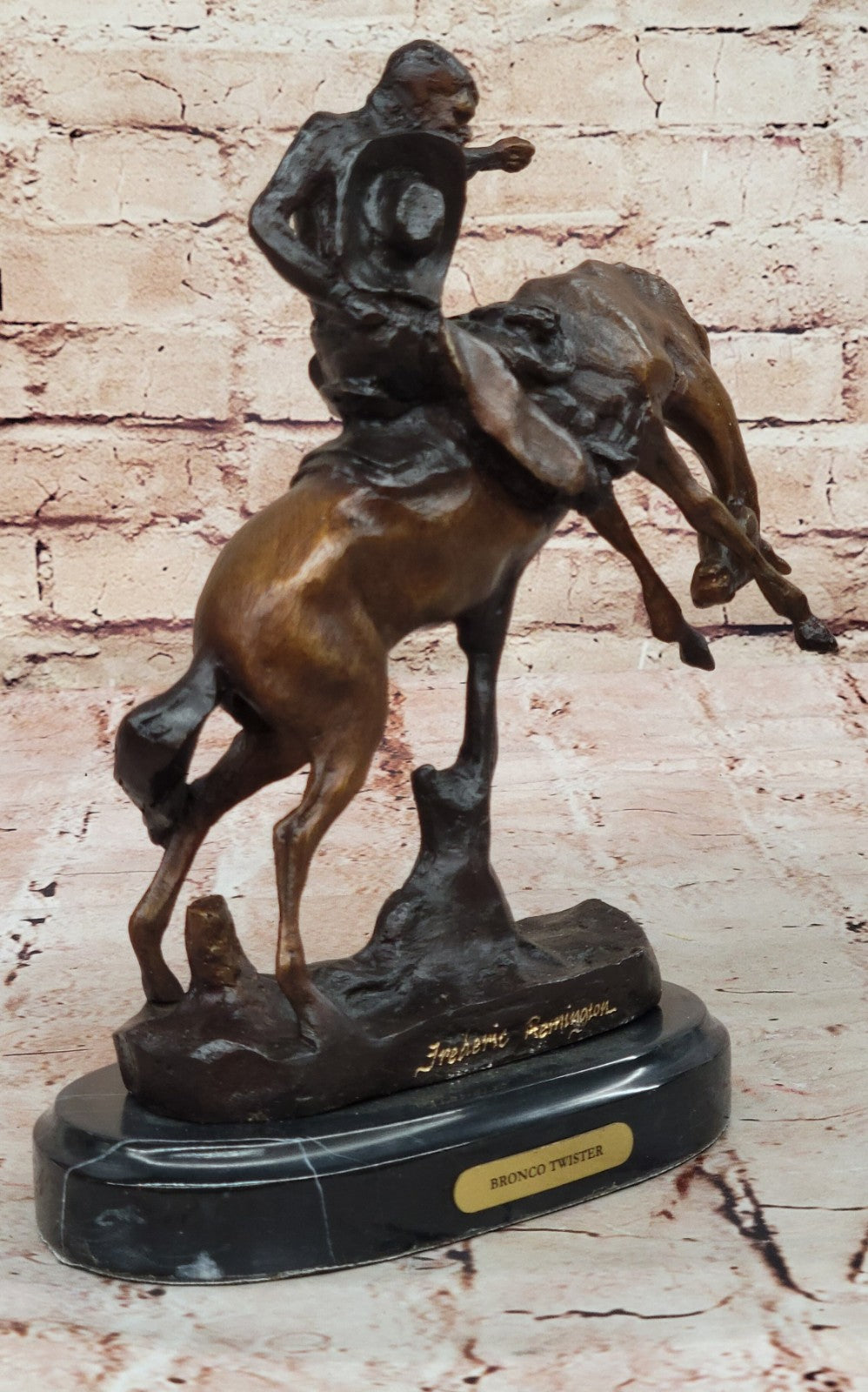 Americana Hand Made Pure Genuine Bronze Cowboy Horse Bronze Marble Base Figurine