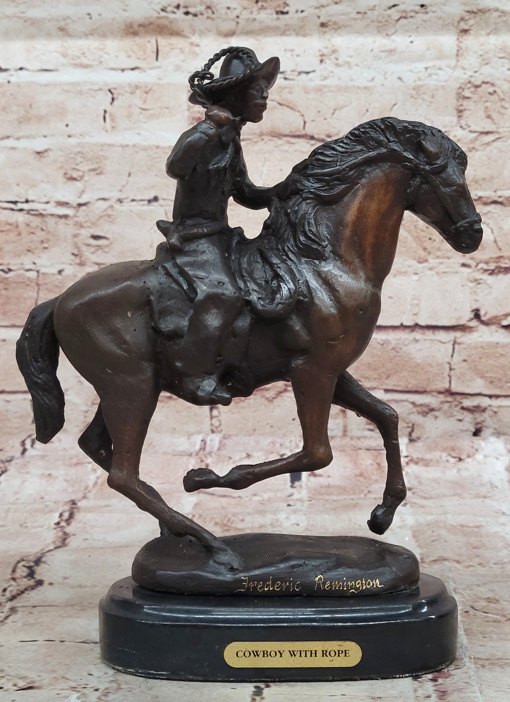 Handcrafted bronze sculpture SALE Western Horse On Cowboy Seasoned Old West