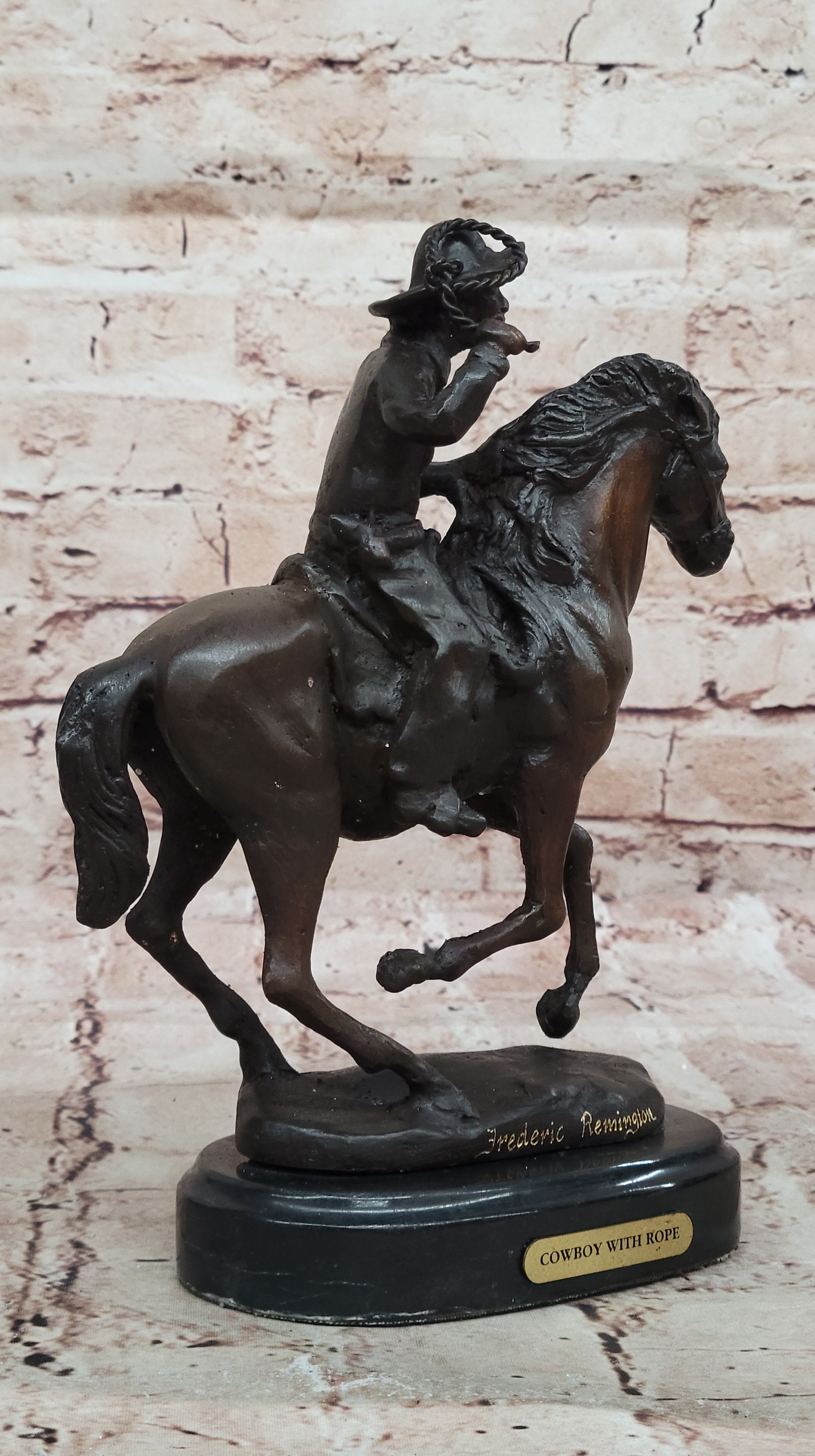 Handcrafted bronze sculpture SALE Western Horse On Cowboy Seasoned Old West