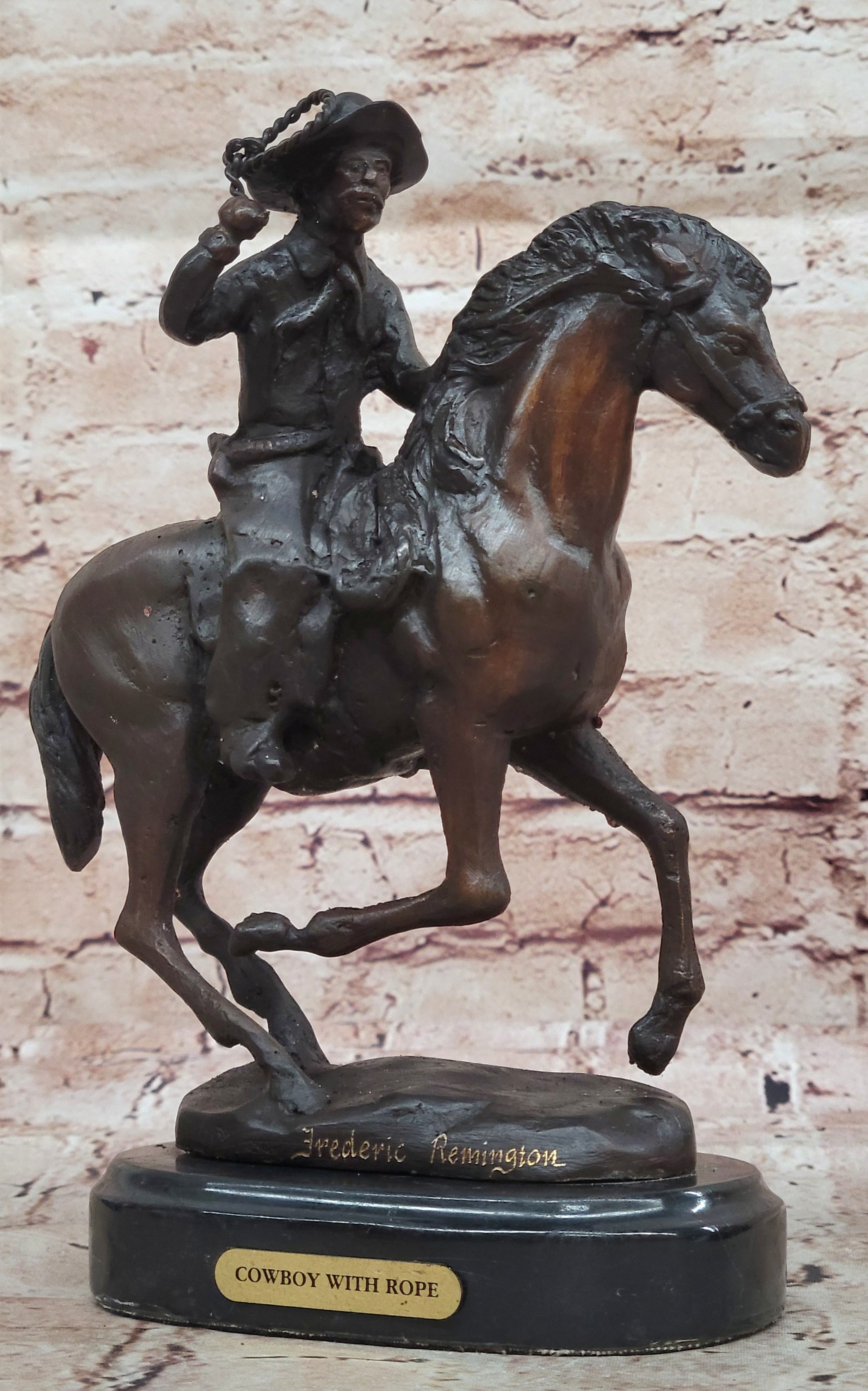 Handcrafted bronze sculpture SALE Western Horse On Cowboy Seasoned Old West