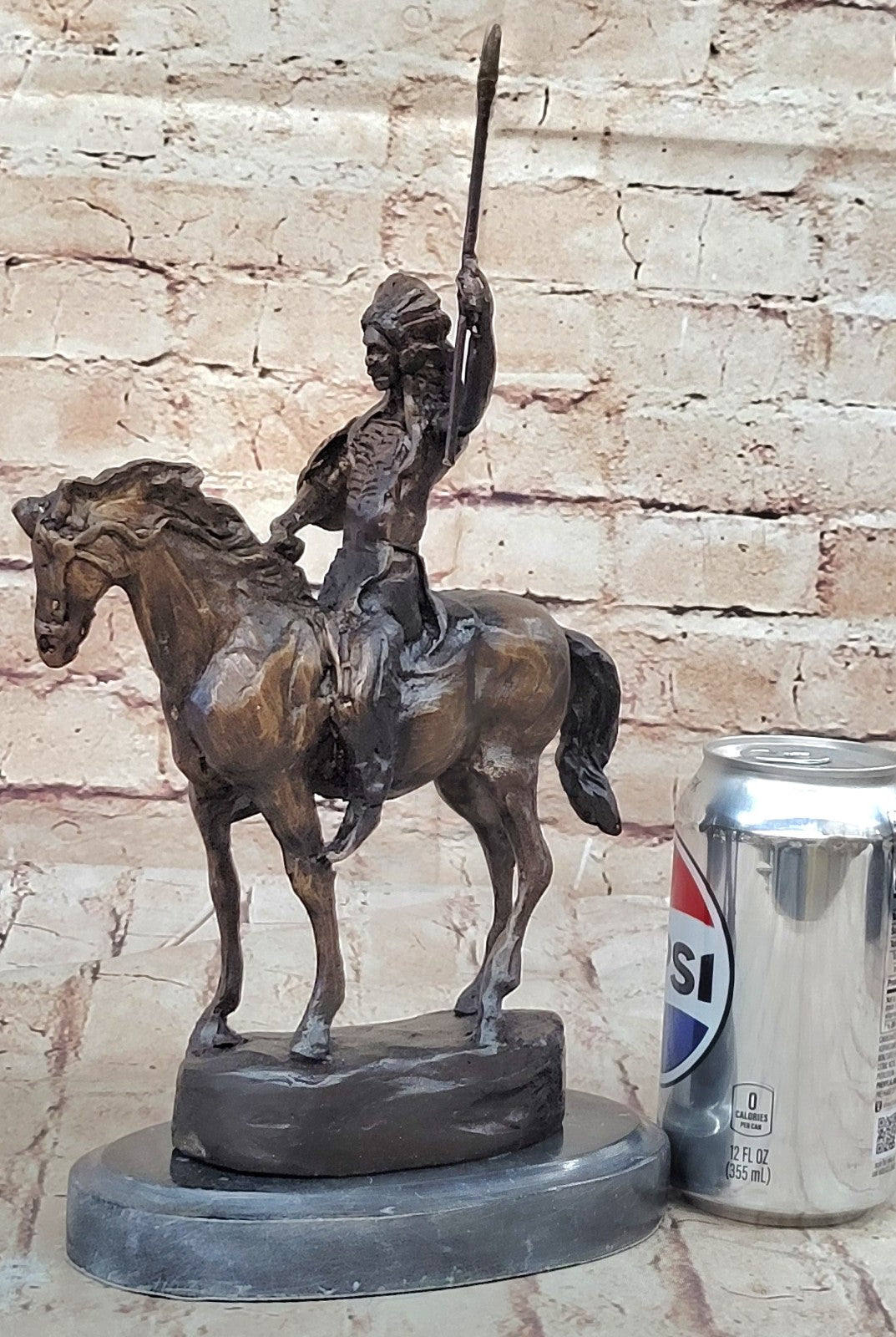 Signed Thomas Native American Indian Riding Horse Bronze Sculpture Statue Art