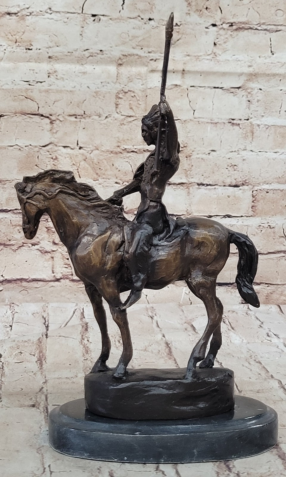 Signed Thomas Native American Indian Riding Horse Bronze Sculpture Statue Art
